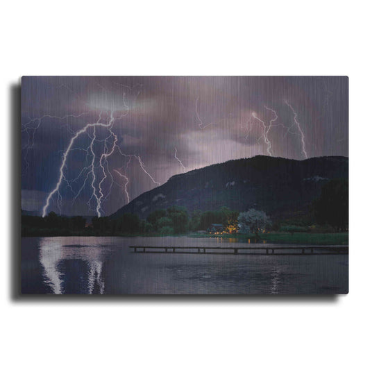 Luxe Metal Art 'Lightning Campground' by Mike Jones, Metal Wall Art