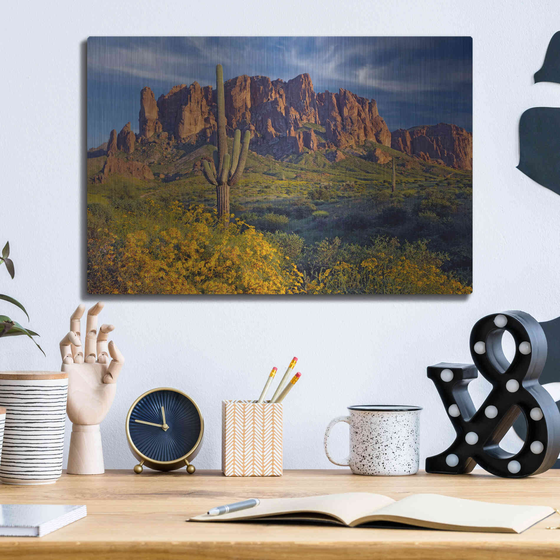 Luxe Metal Art 'Lost Dutchman flowers' by Mike Jones, Metal Wall Art,16x12