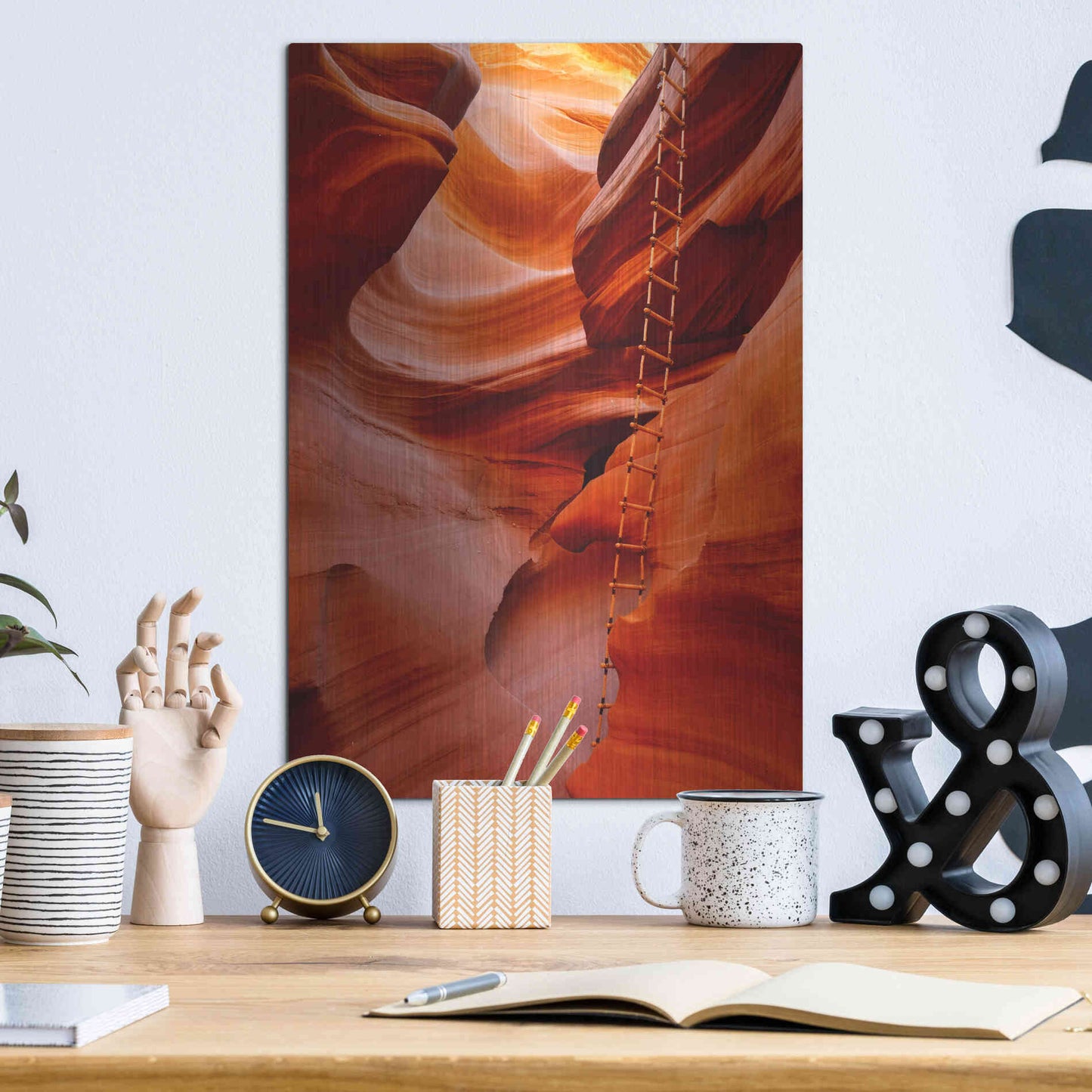 Luxe Metal Art 'Lower Antelope Canyon Ladder' by Mike Jones, Metal Wall Art,12x16