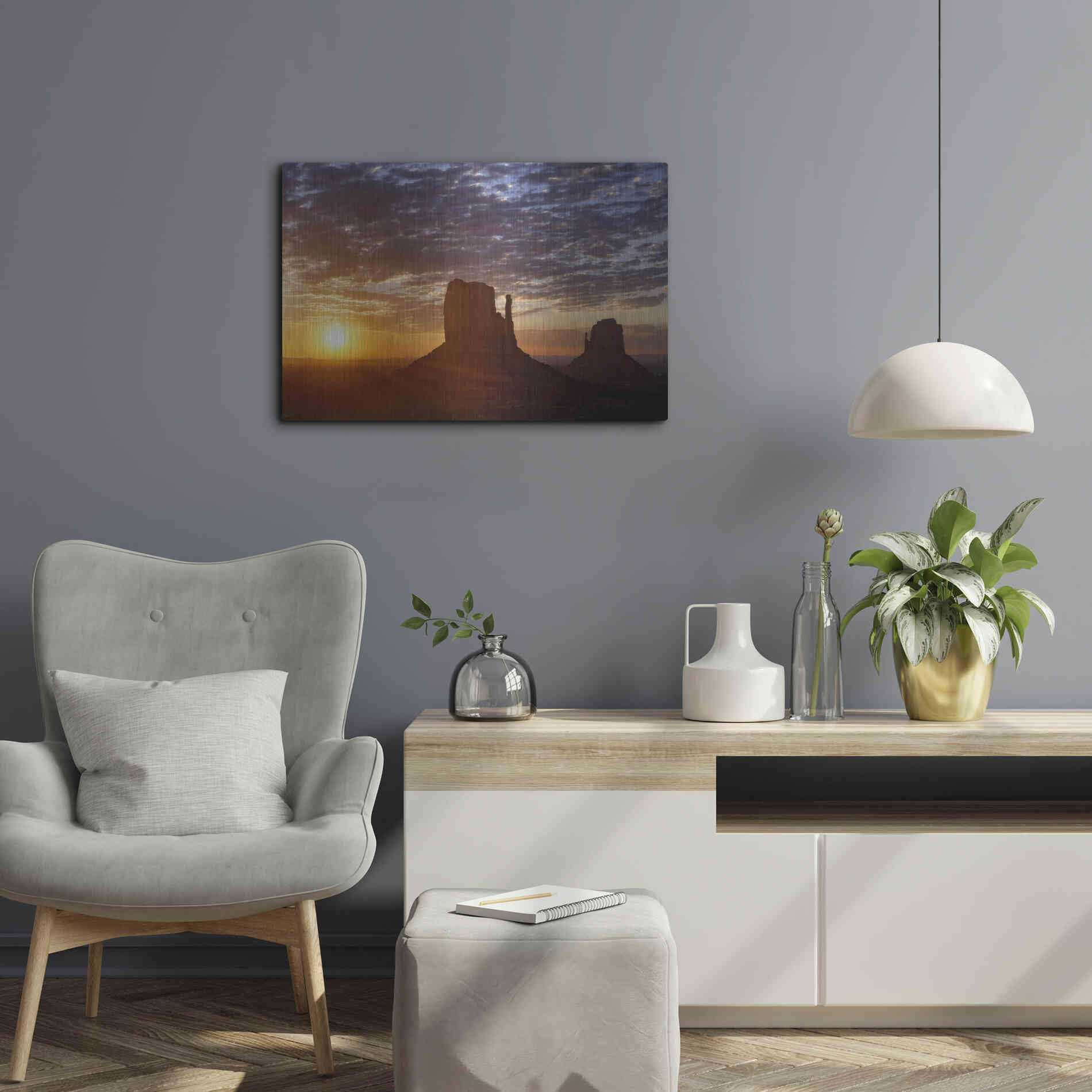 Luxe Metal Art 'Mittens Sunrise squeezecrop' by Mike Jones, Metal Wall Art,24x16