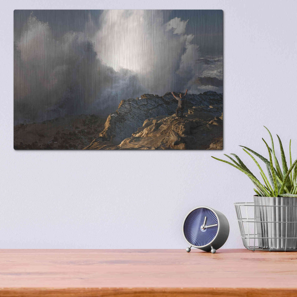 Luxe Metal Art 'Oregon Shore Acres Guy Huge Wave ' by Mike Jones, Metal Wall Art,16x12