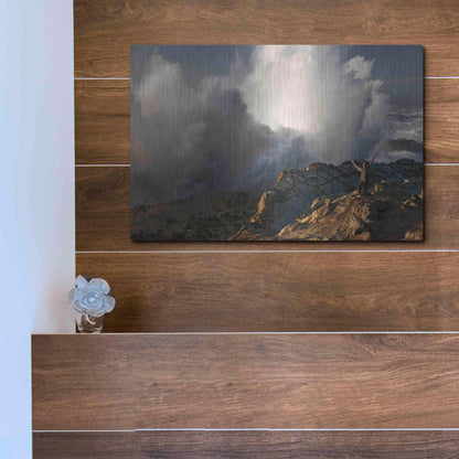 Luxe Metal Art 'Oregon Shore Acres Guy Huge Wave ' by Mike Jones, Metal Wall Art,16x12