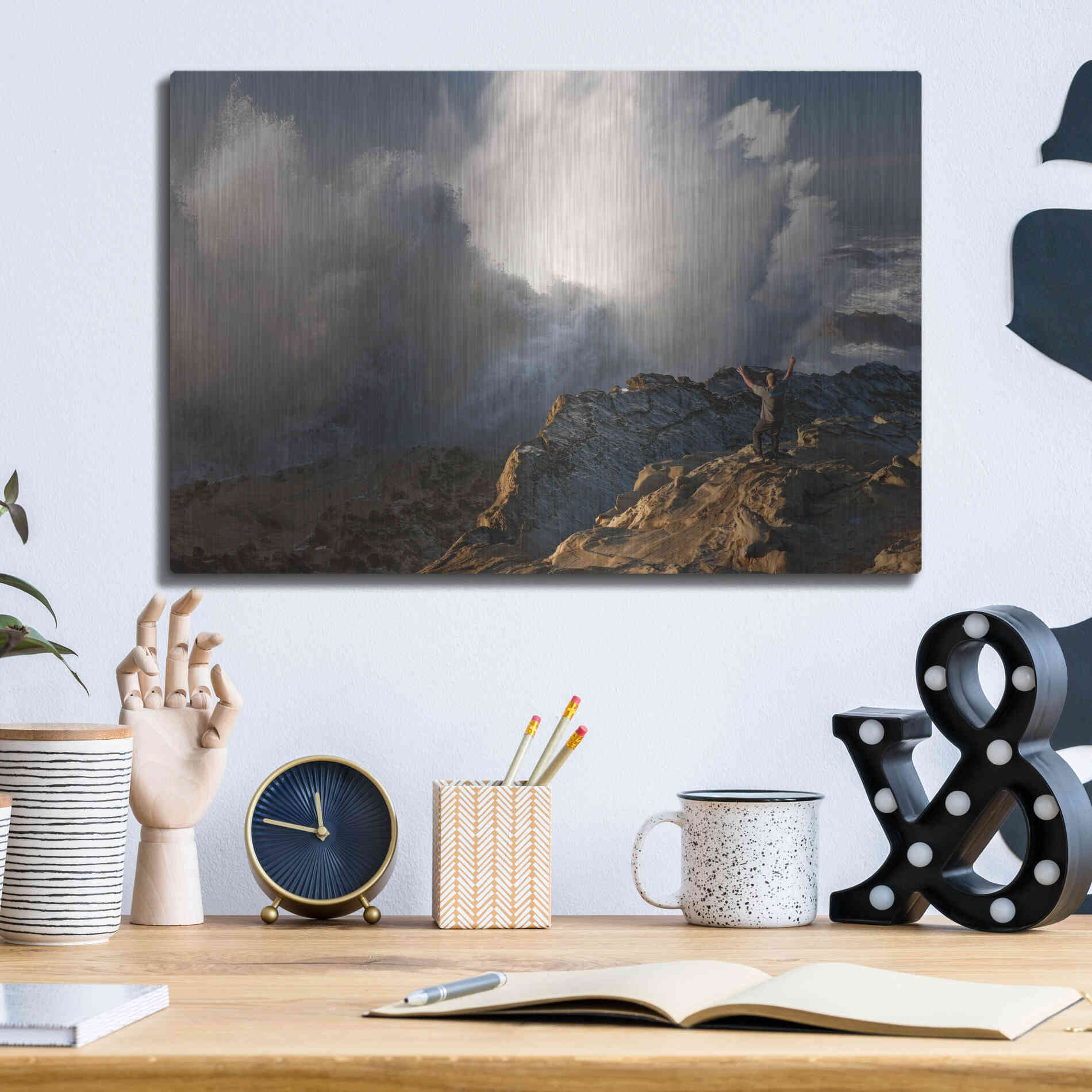 Luxe Metal Art 'Oregon Shore Acres Guy Huge Wave ' by Mike Jones, Metal Wall Art,16x12