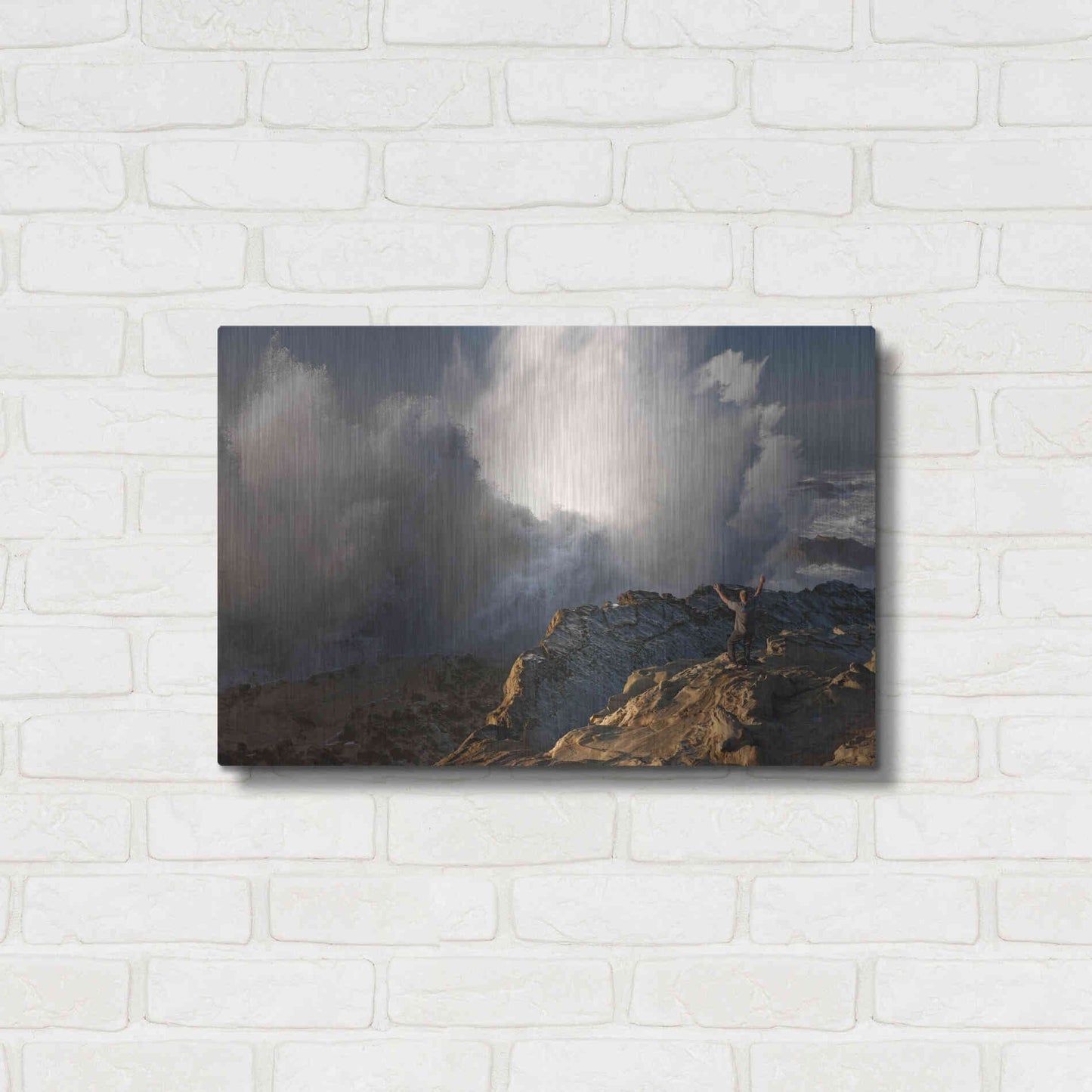 Luxe Metal Art 'Oregon Shore Acres Guy Huge Wave ' by Mike Jones, Metal Wall Art,24x16