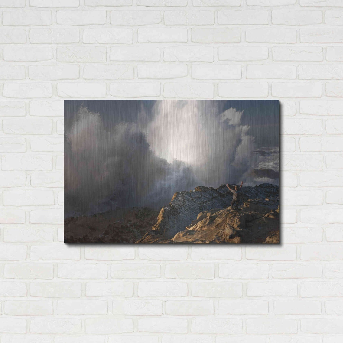 Luxe Metal Art 'Oregon Shore Acres Guy Huge Wave ' by Mike Jones, Metal Wall Art,36x24