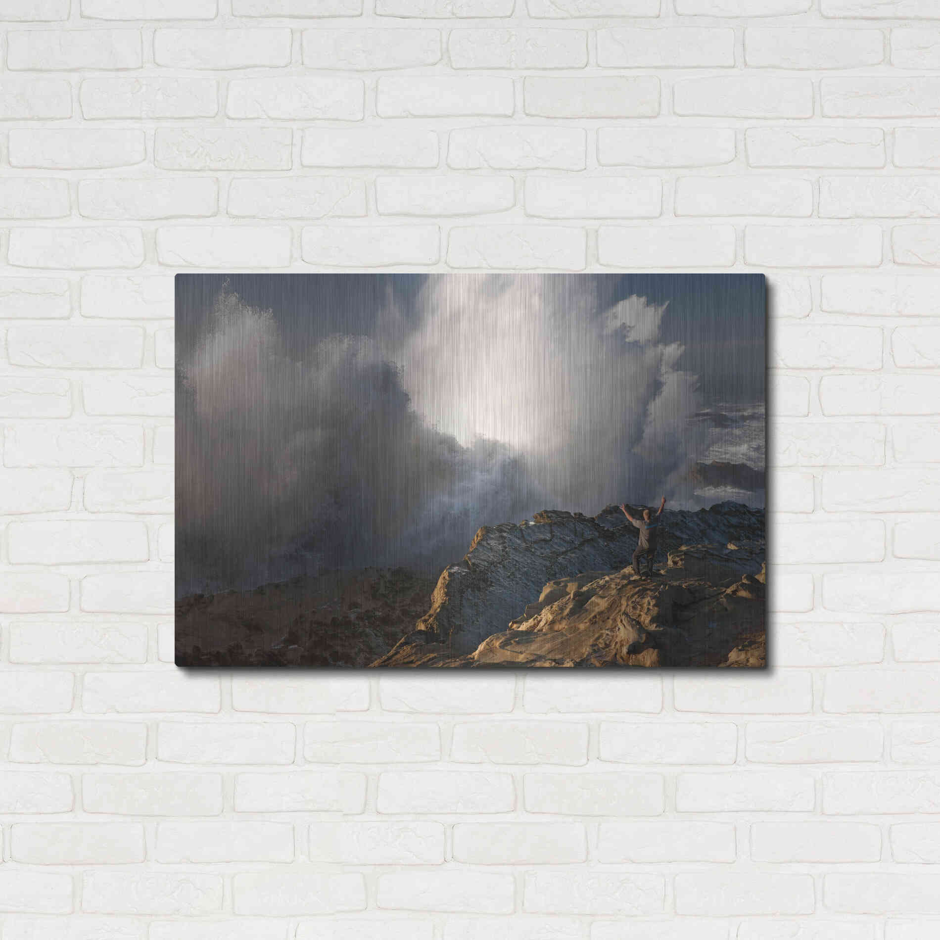 Luxe Metal Art 'Oregon Shore Acres Guy Huge Wave ' by Mike Jones, Metal Wall Art,36x24