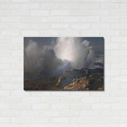 Luxe Metal Art 'Oregon Shore Acres Guy Huge Wave ' by Mike Jones, Metal Wall Art,36x24