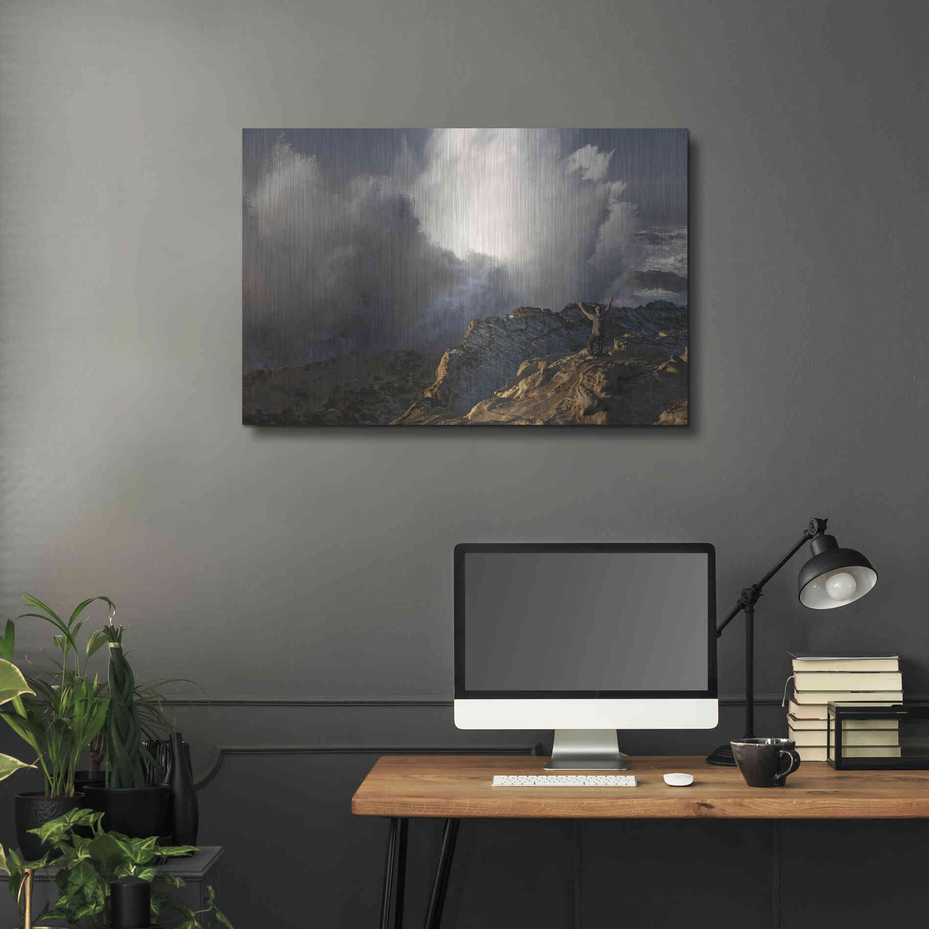 Luxe Metal Art 'Oregon Shore Acres Guy Huge Wave ' by Mike Jones, Metal Wall Art,36x24