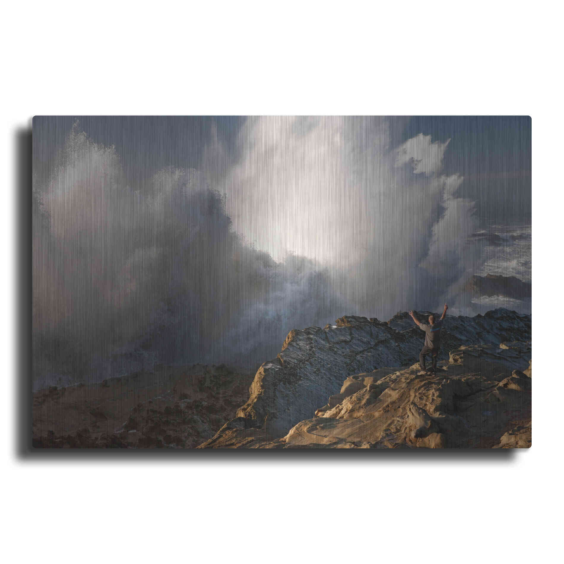 Luxe Metal Art 'Oregon Shore Acres Guy Huge Wave ' by Mike Jones, Metal Wall Art