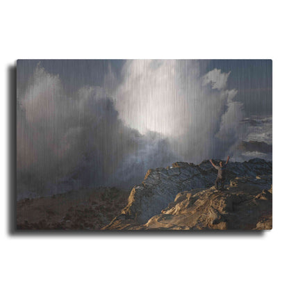 Luxe Metal Art 'Oregon Shore Acres Guy Huge Wave ' by Mike Jones, Metal Wall Art