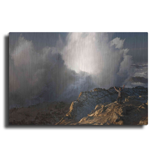 Luxe Metal Art 'Oregon Shore Acres Guy Huge Wave ' by Mike Jones, Metal Wall Art