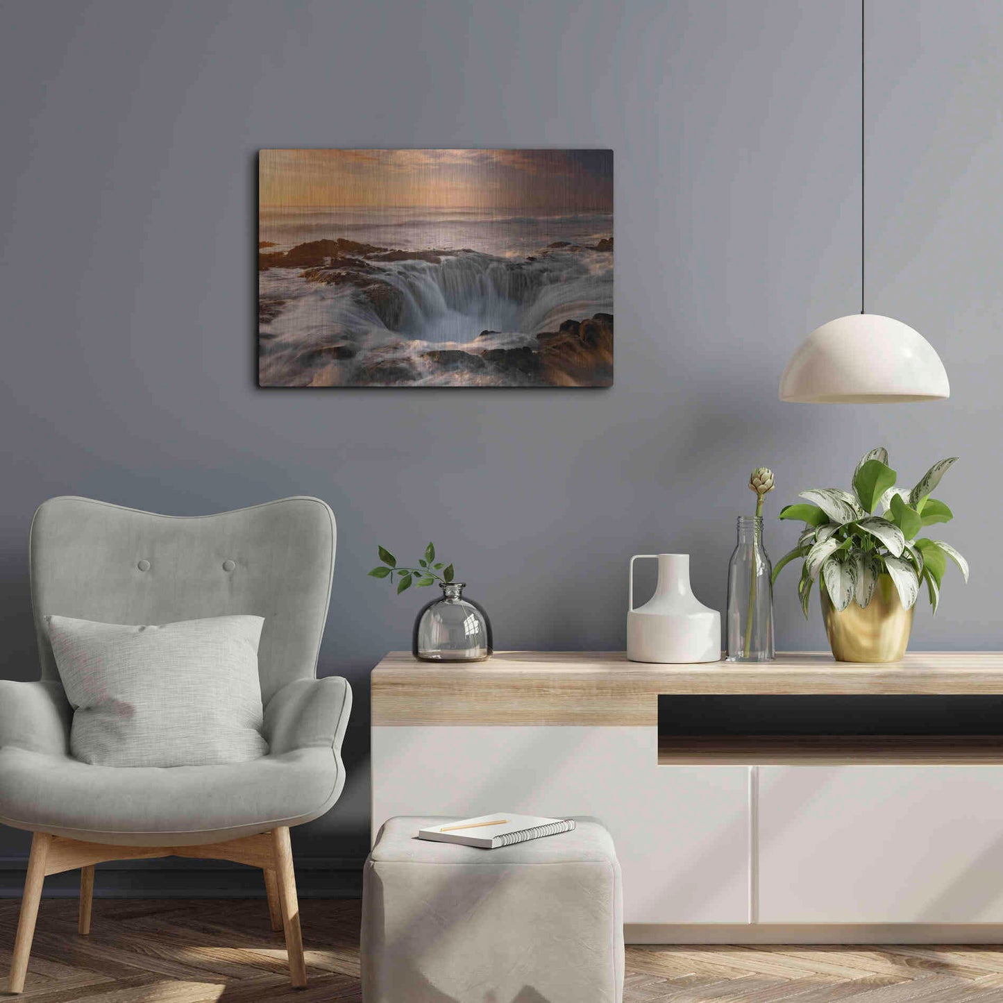 Luxe Metal Art 'Oregon Thor's Well' by Mike Jones, Metal Wall Art,24x16