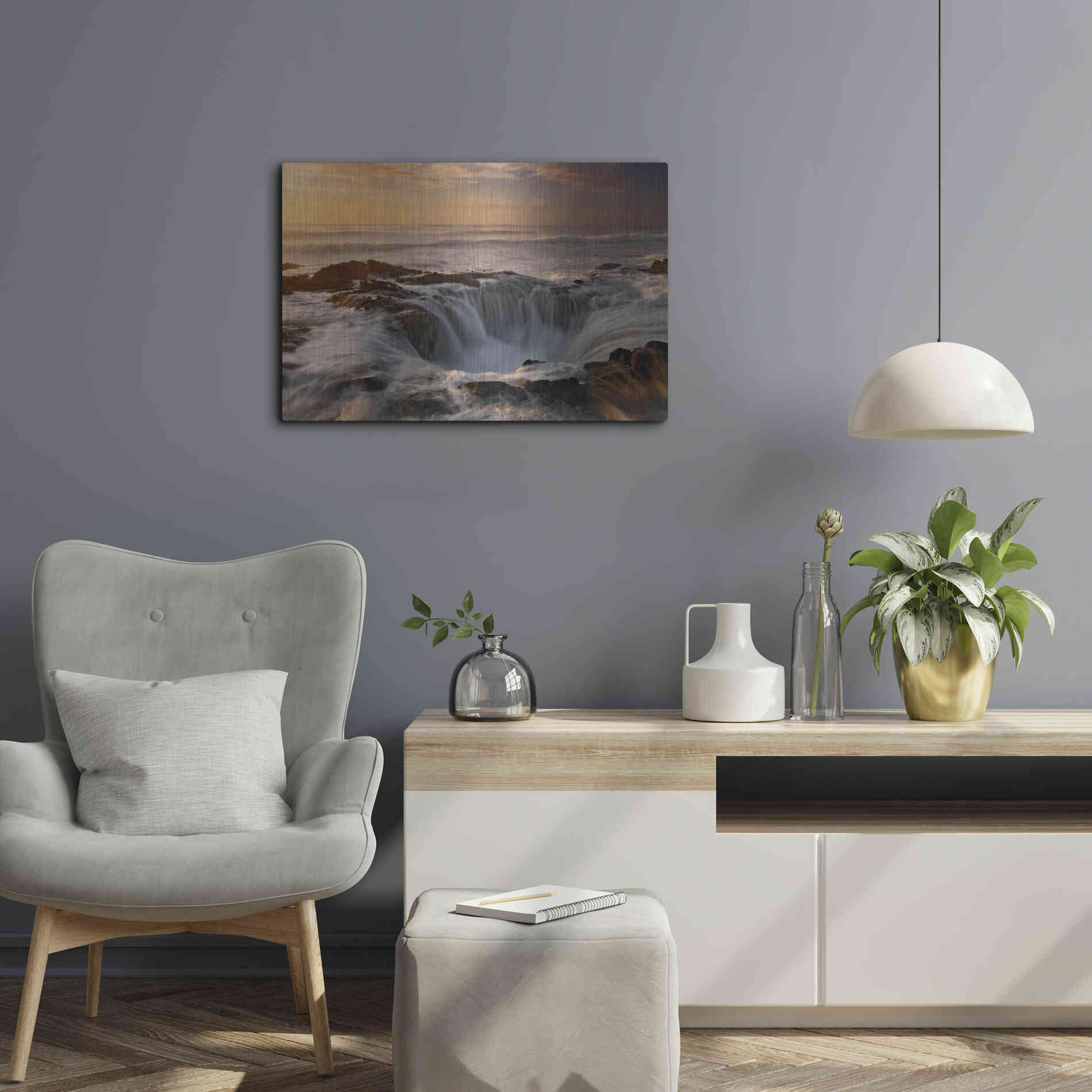 Luxe Metal Art 'Oregon Thor's Well' by Mike Jones, Metal Wall Art,24x16