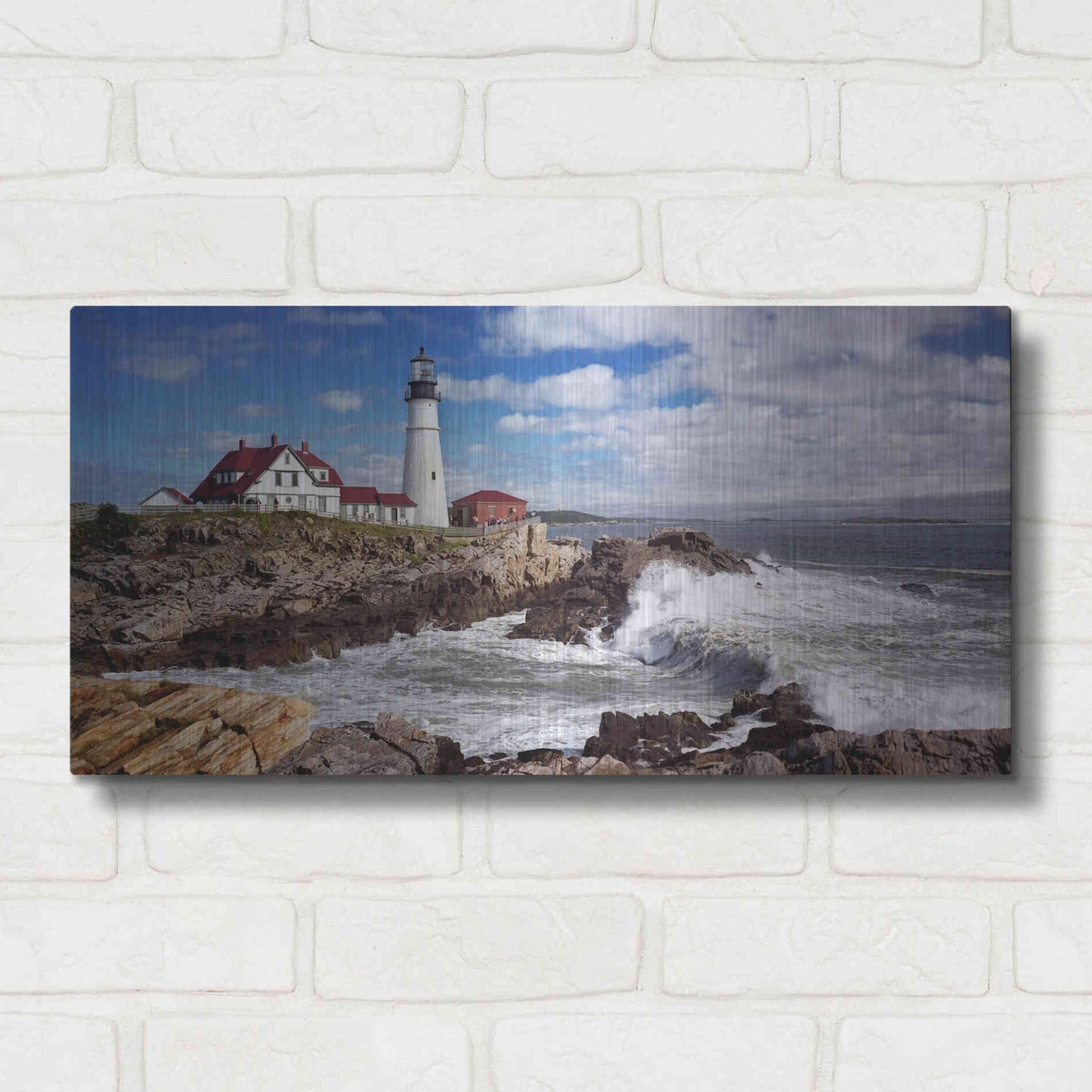 Luxe Metal Art 'Portland Head Light' by Mike Jones, Metal Wall Art,24x12