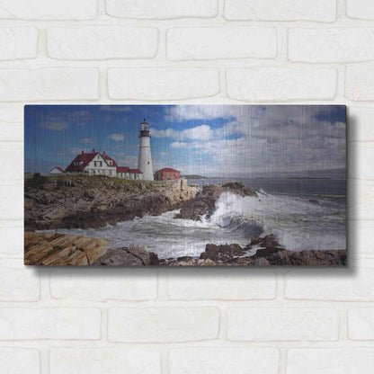 Luxe Metal Art 'Portland Head Light' by Mike Jones, Metal Wall Art,24x12
