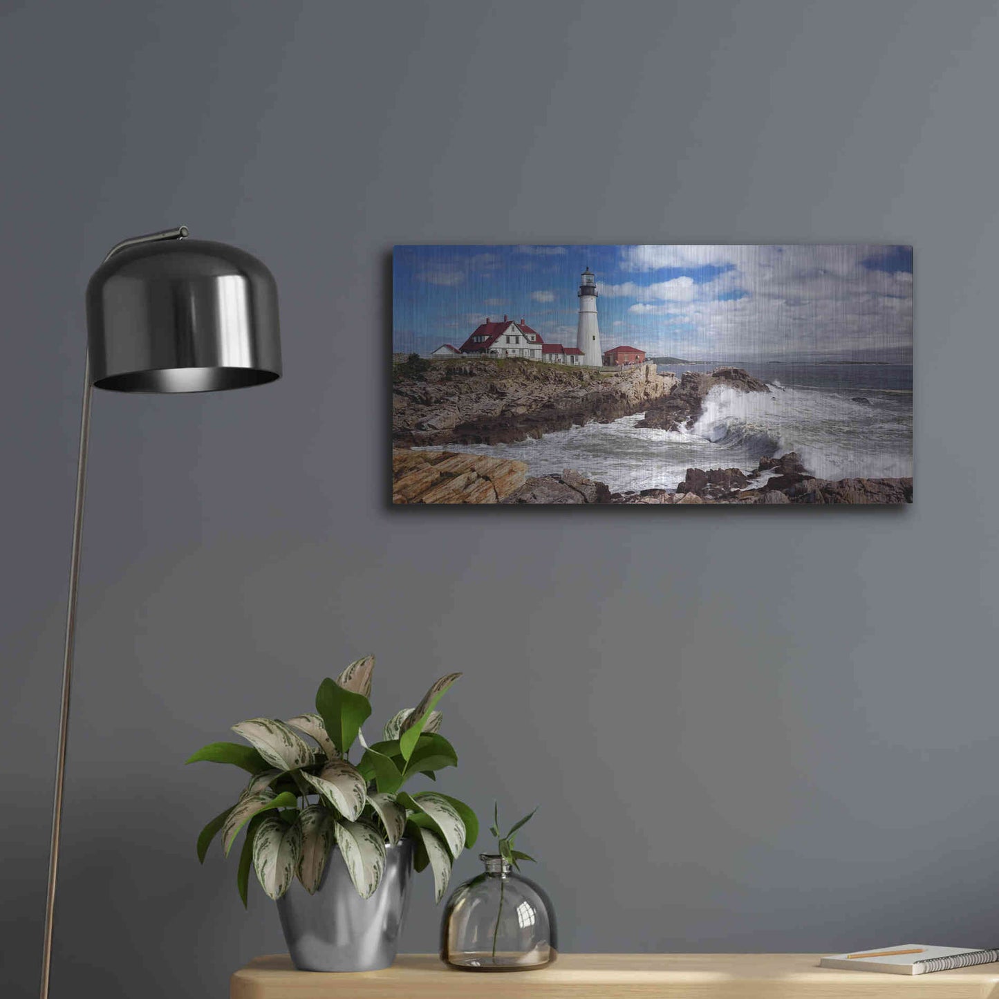Luxe Metal Art 'Portland Head Light' by Mike Jones, Metal Wall Art,24x12