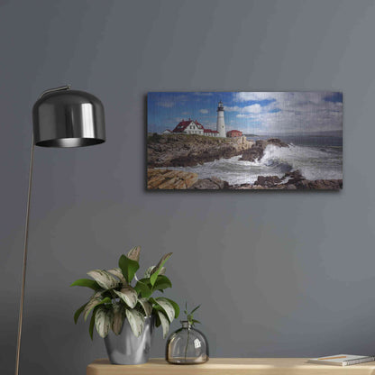 Luxe Metal Art 'Portland Head Light' by Mike Jones, Metal Wall Art,24x12