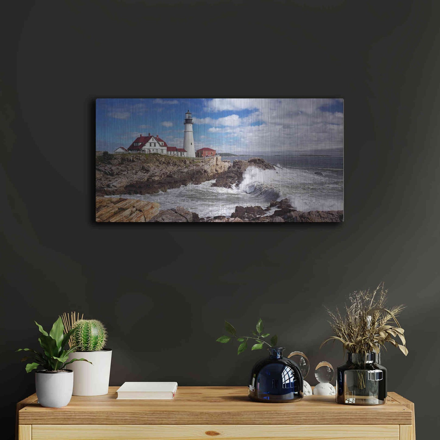 Luxe Metal Art 'Portland Head Light' by Mike Jones, Metal Wall Art,24x12