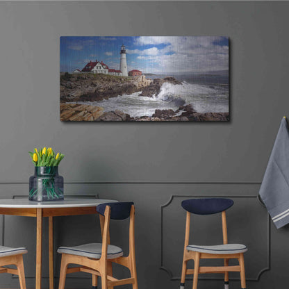 Luxe Metal Art 'Portland Head Light' by Mike Jones, Metal Wall Art,48x24