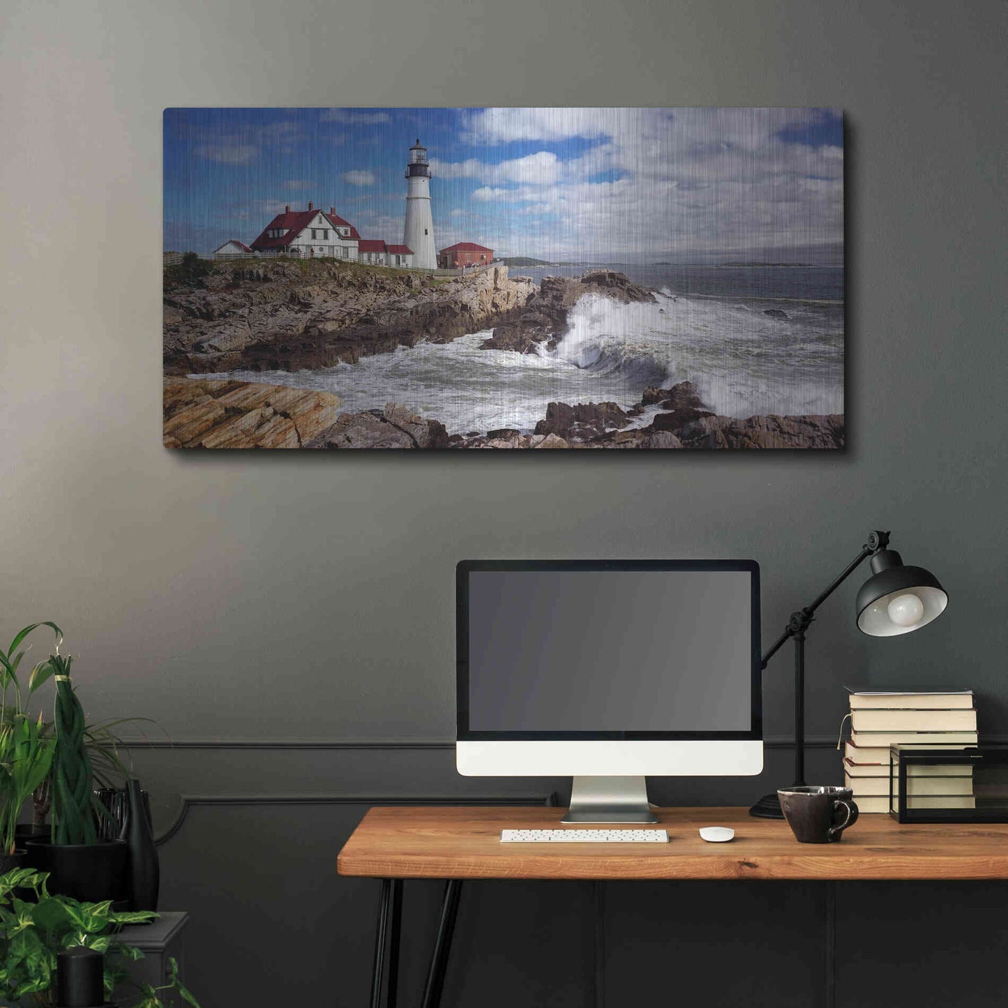 Luxe Metal Art 'Portland Head Light' by Mike Jones, Metal Wall Art,48x24