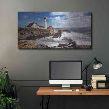 Luxe Metal Art 'Portland Head Light' by Mike Jones, Metal Wall Art,48x24