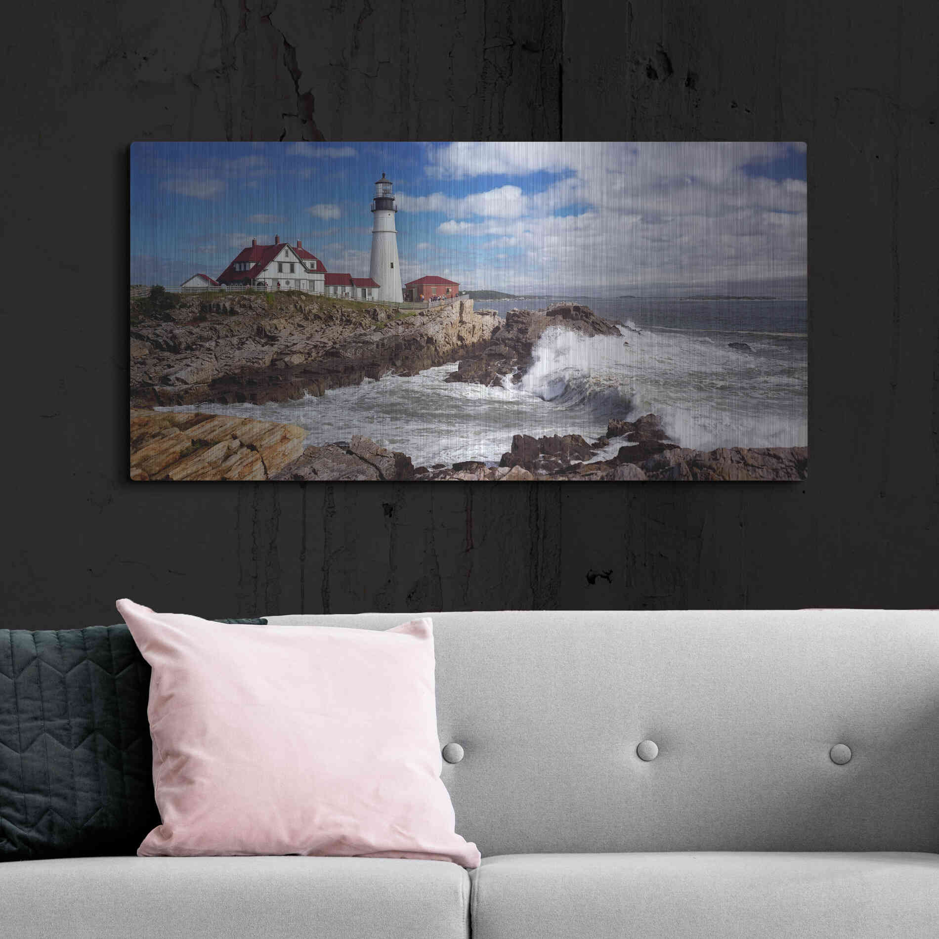 Luxe Metal Art 'Portland Head Light' by Mike Jones, Metal Wall Art,48x24