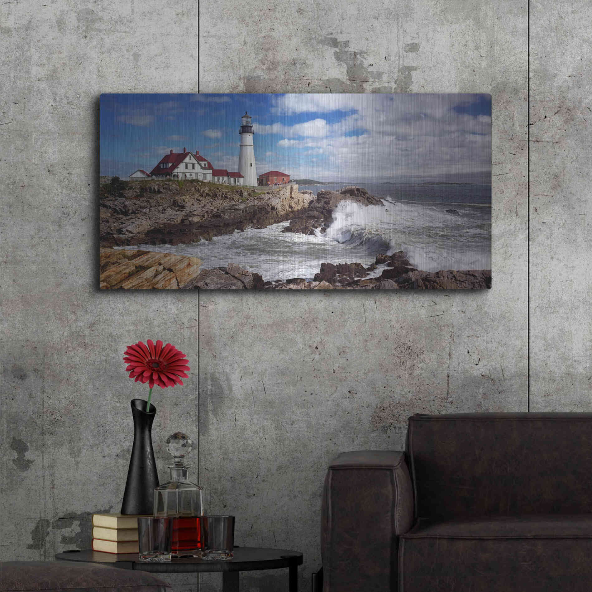 Luxe Metal Art 'Portland Head Light' by Mike Jones, Metal Wall Art,48x24