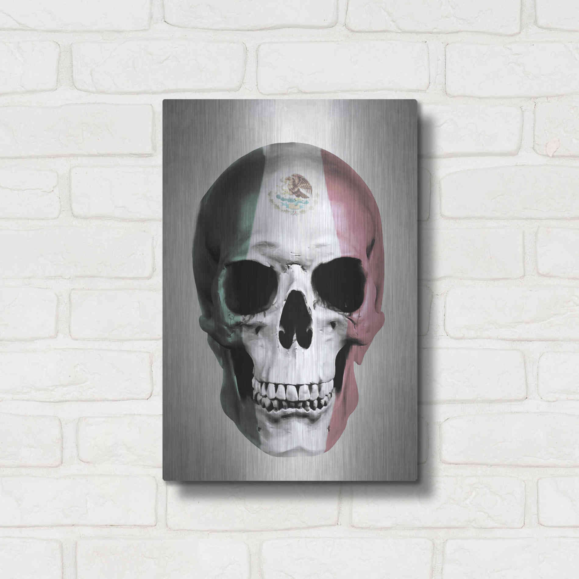 Luxe Metal Art 'Mexican Skull Grey' by Nicklas Gustafsson, Metal Wall Art,12x16