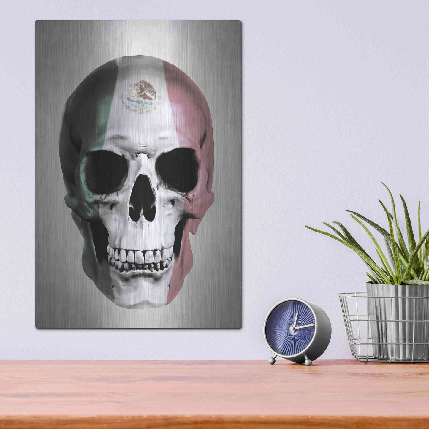 Luxe Metal Art 'Mexican Skull Grey' by Nicklas Gustafsson, Metal Wall Art,12x16
