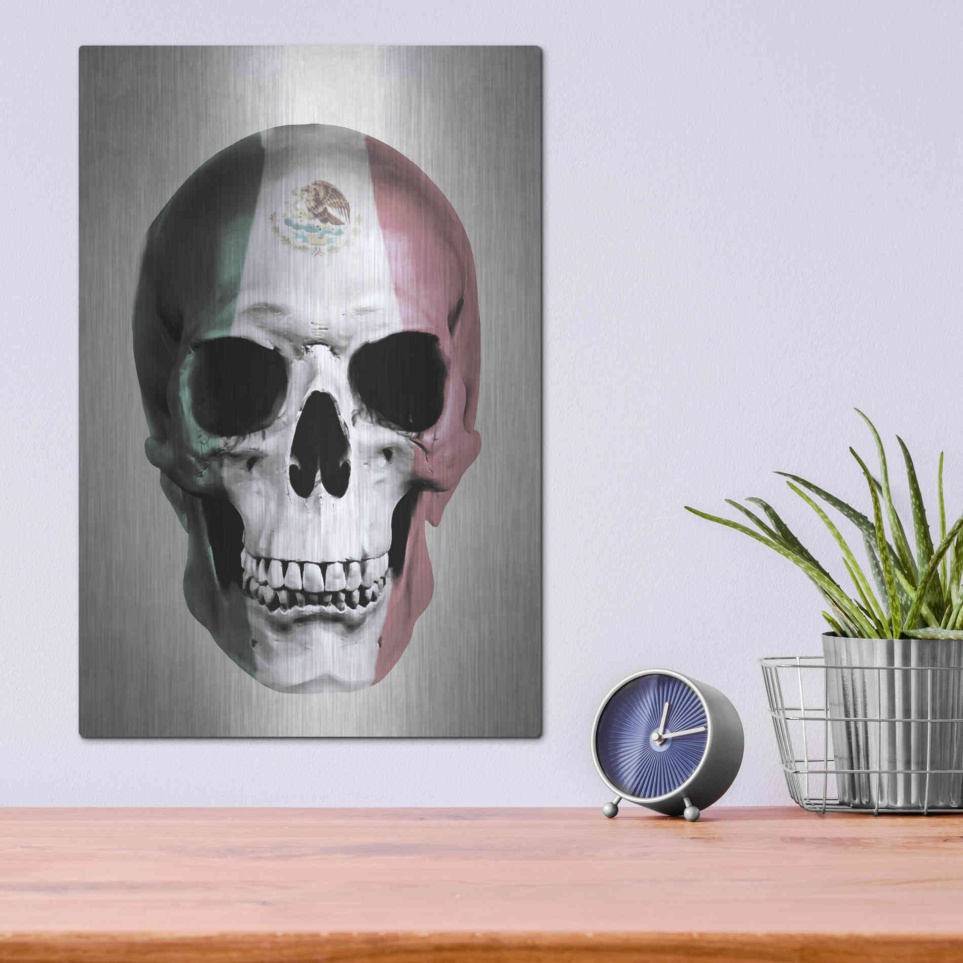 Luxe Metal Art 'Mexican Skull Grey' by Nicklas Gustafsson, Metal Wall Art,12x16