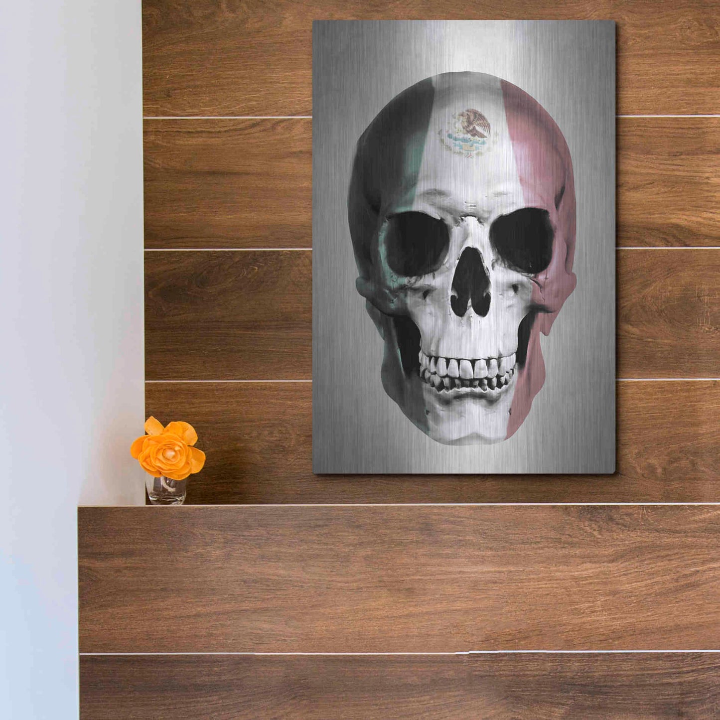 Luxe Metal Art 'Mexican Skull Grey' by Nicklas Gustafsson, Metal Wall Art,12x16