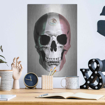 Luxe Metal Art 'Mexican Skull Grey' by Nicklas Gustafsson, Metal Wall Art,12x16