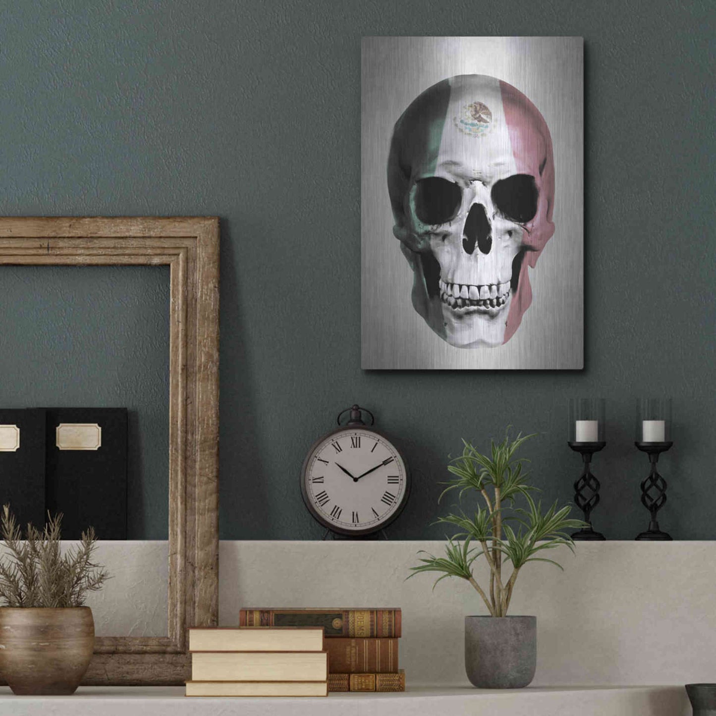 Luxe Metal Art 'Mexican Skull Grey' by Nicklas Gustafsson, Metal Wall Art,12x16