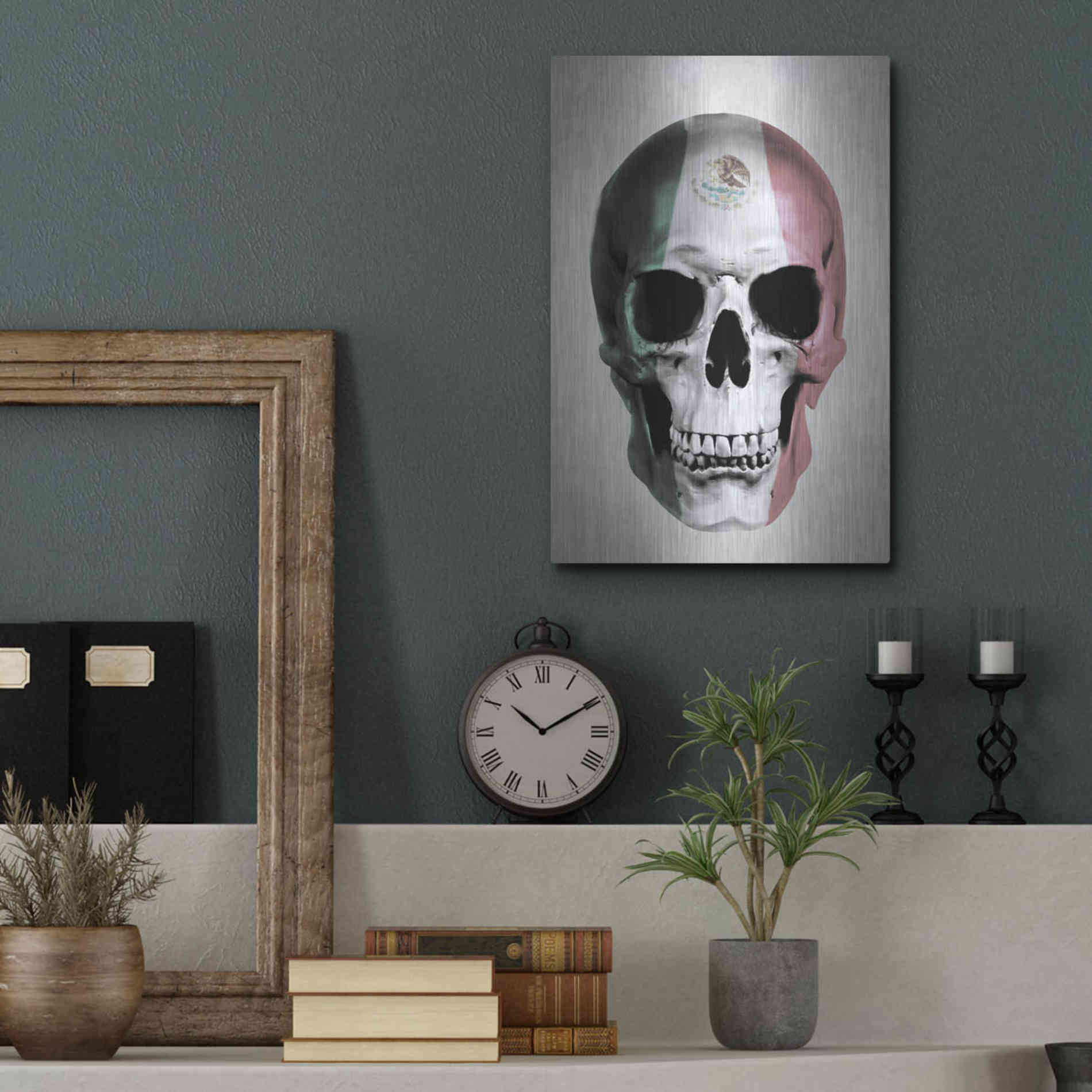 Luxe Metal Art 'Mexican Skull Grey' by Nicklas Gustafsson, Metal Wall Art,12x16