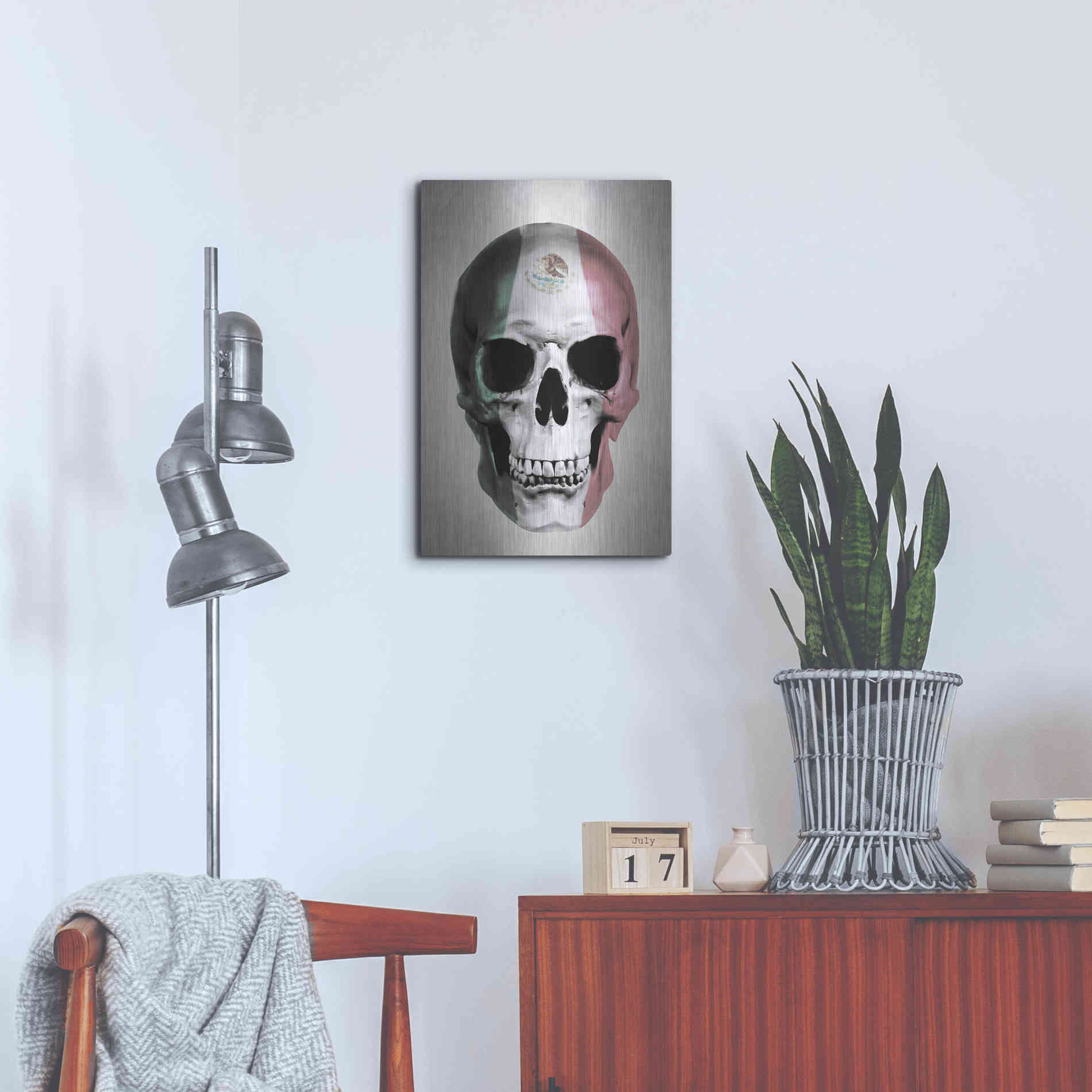 Luxe Metal Art 'Mexican Skull Grey' by Nicklas Gustafsson, Metal Wall Art,16x24
