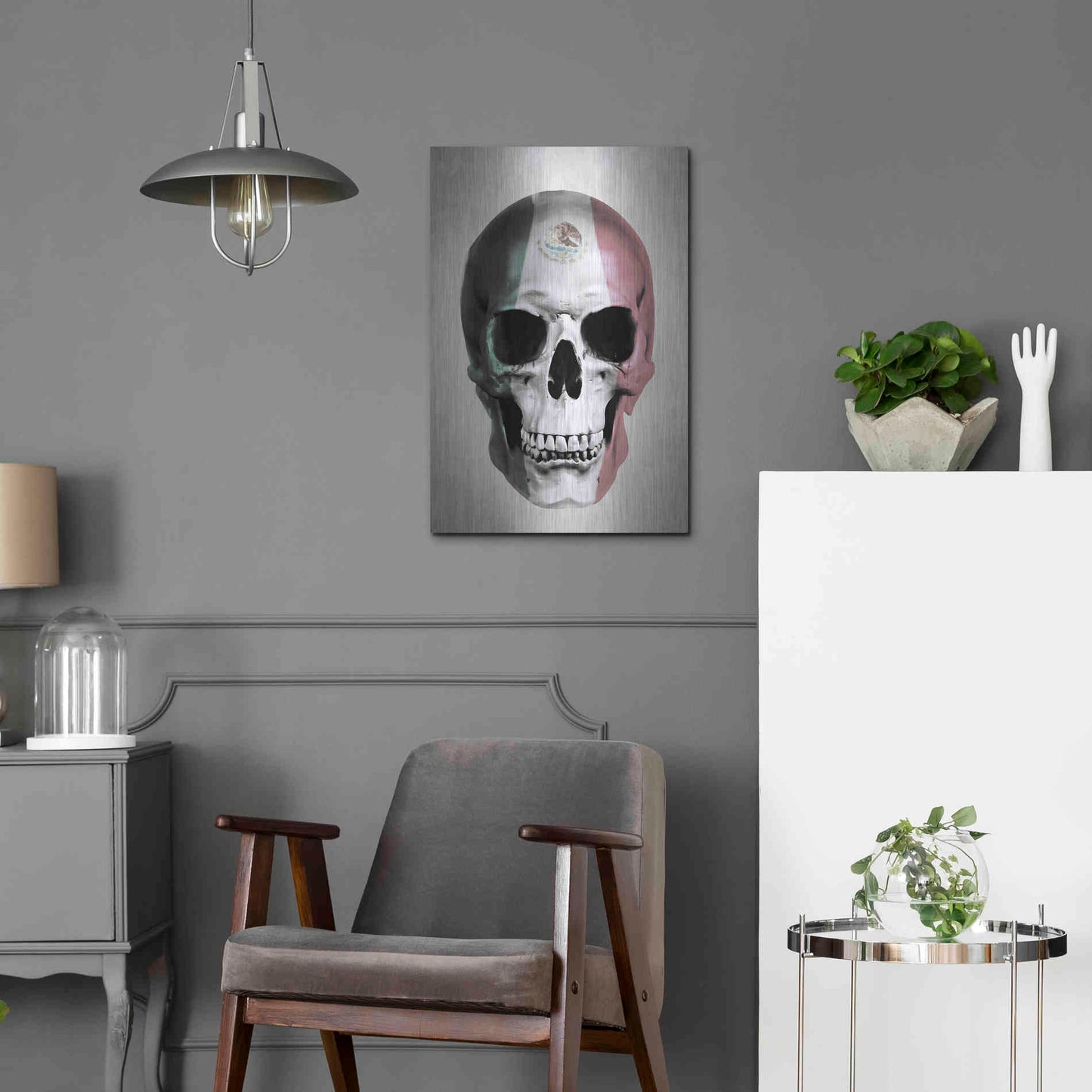 Luxe Metal Art 'Mexican Skull Grey' by Nicklas Gustafsson, Metal Wall Art,16x24