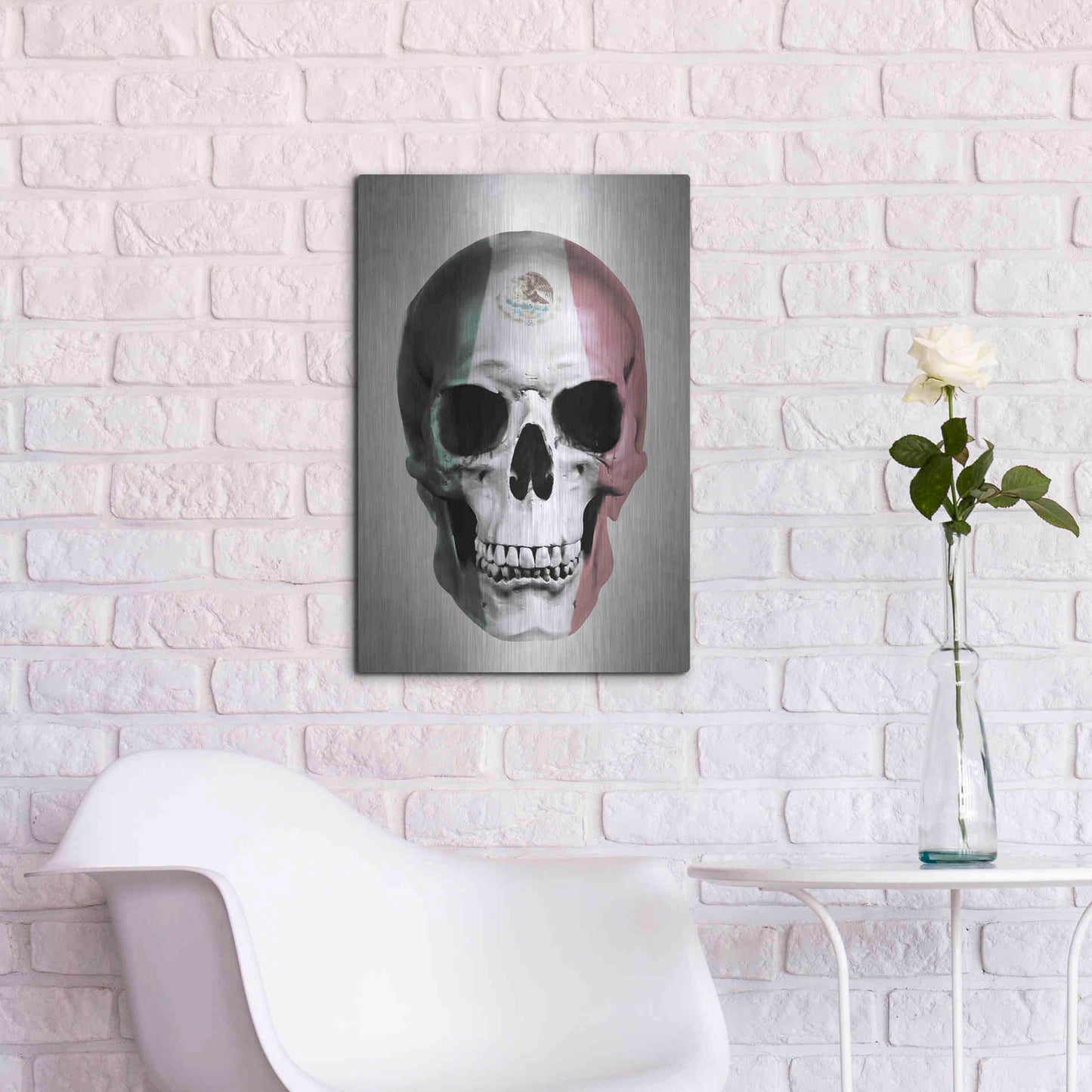 Luxe Metal Art 'Mexican Skull Grey' by Nicklas Gustafsson, Metal Wall Art,16x24