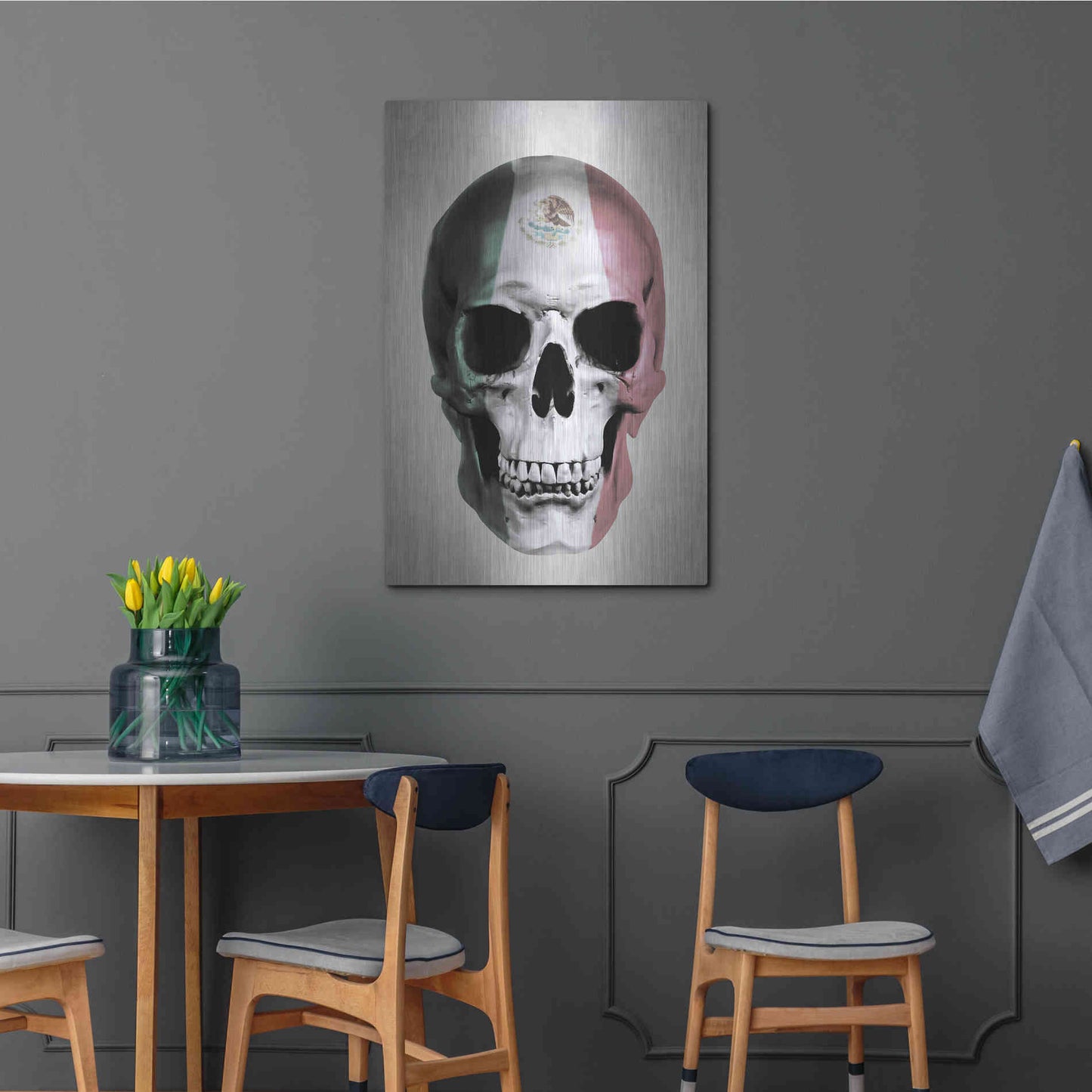 Luxe Metal Art 'Mexican Skull Grey' by Nicklas Gustafsson, Metal Wall Art,24x36