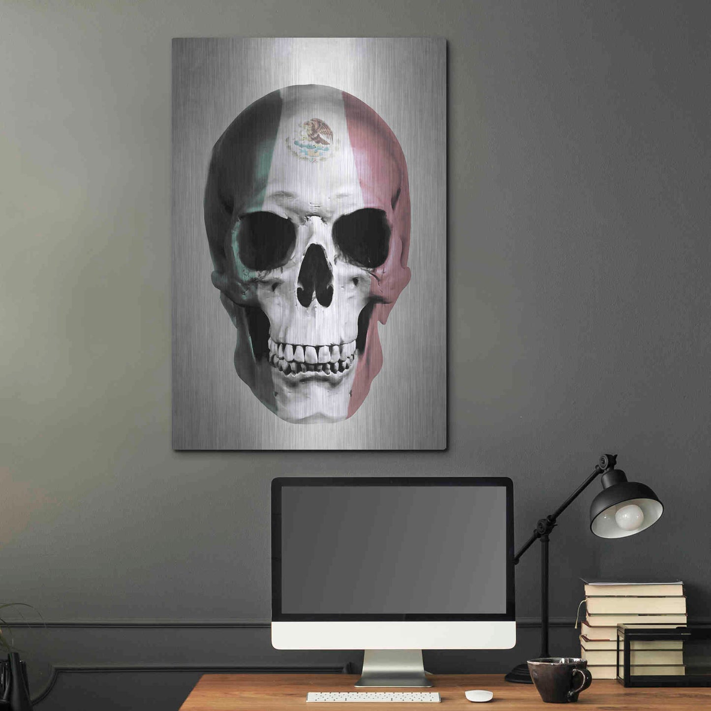 Luxe Metal Art 'Mexican Skull Grey' by Nicklas Gustafsson, Metal Wall Art,24x36