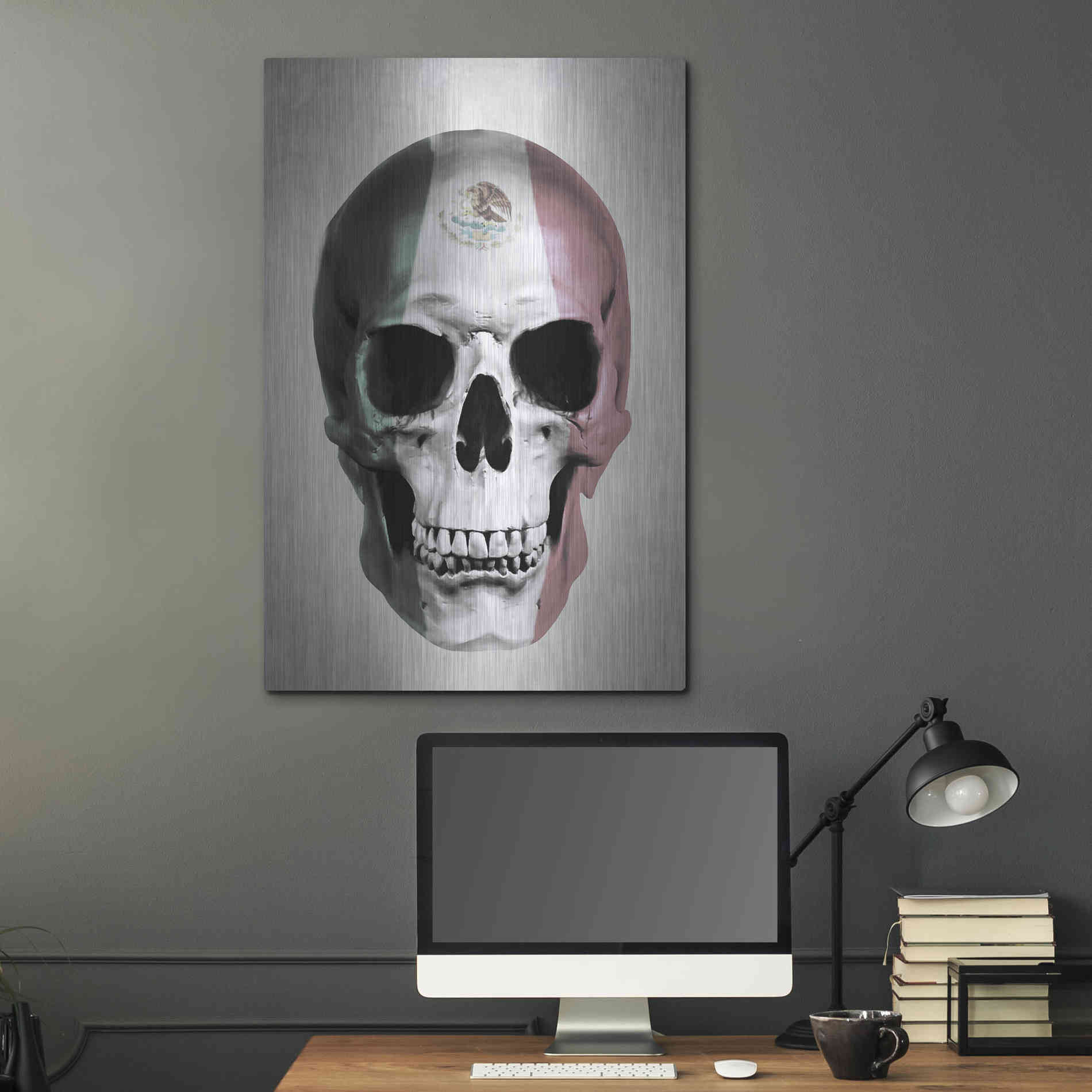 Luxe Metal Art 'Mexican Skull Grey' by Nicklas Gustafsson, Metal Wall Art,24x36