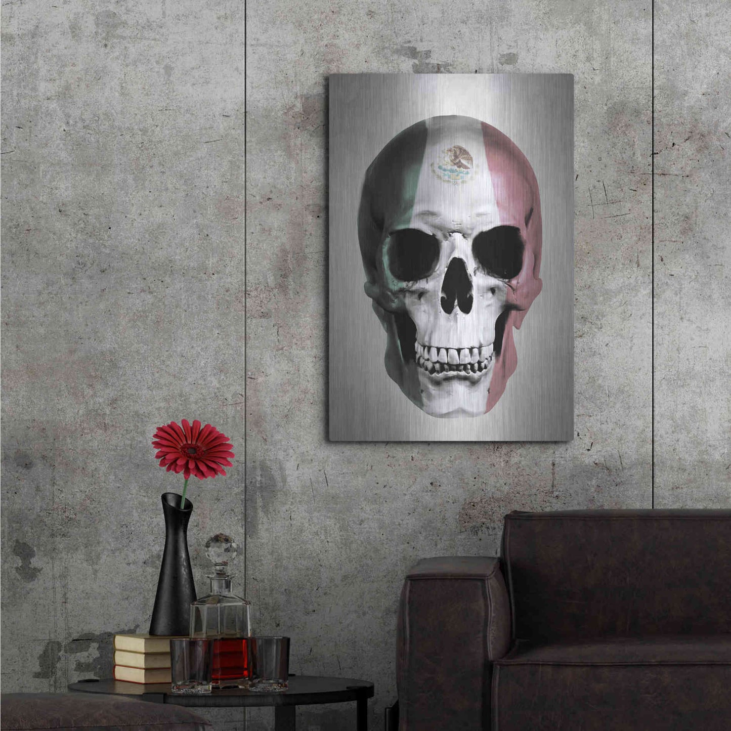 Luxe Metal Art 'Mexican Skull Grey' by Nicklas Gustafsson, Metal Wall Art,24x36