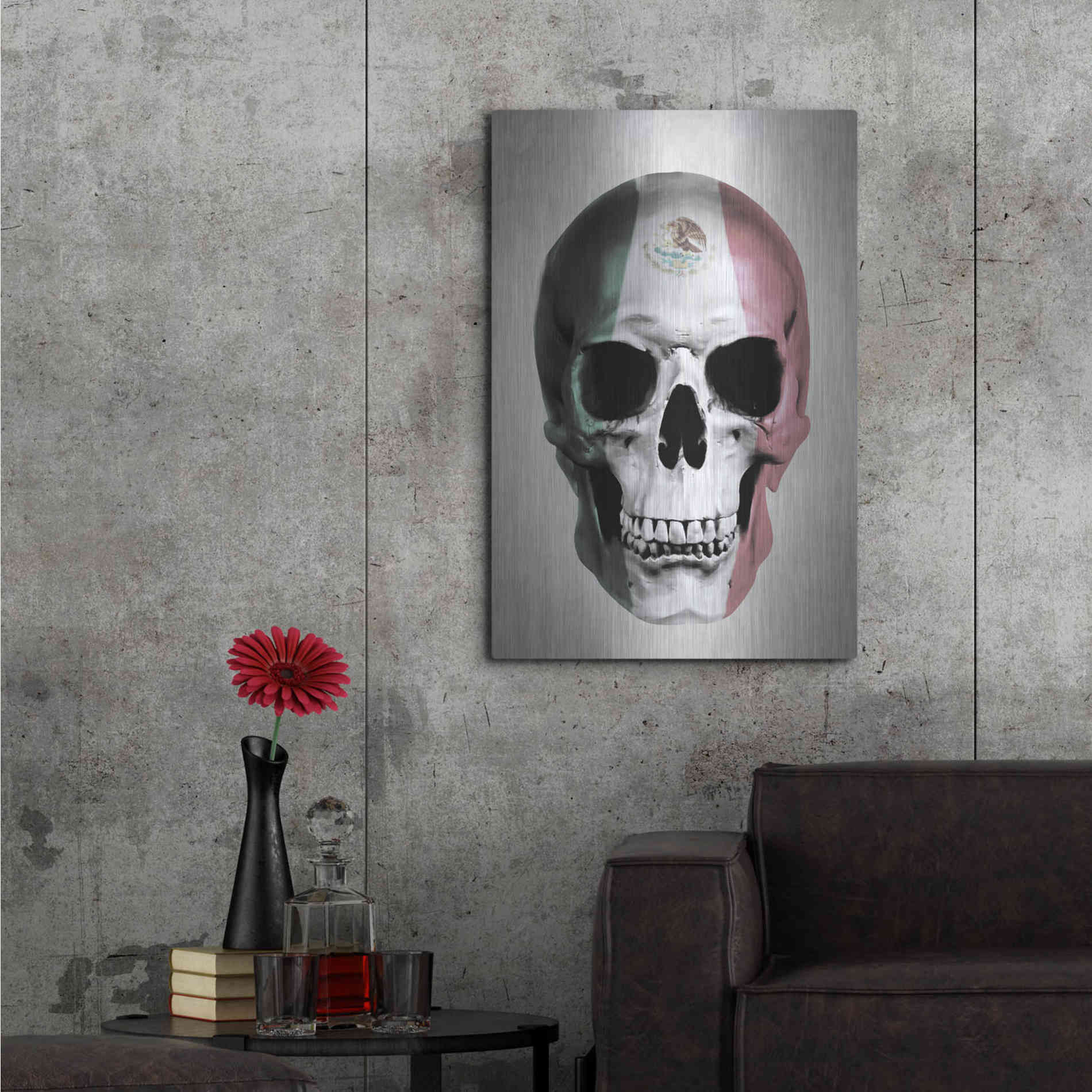 Luxe Metal Art 'Mexican Skull Grey' by Nicklas Gustafsson, Metal Wall Art,24x36