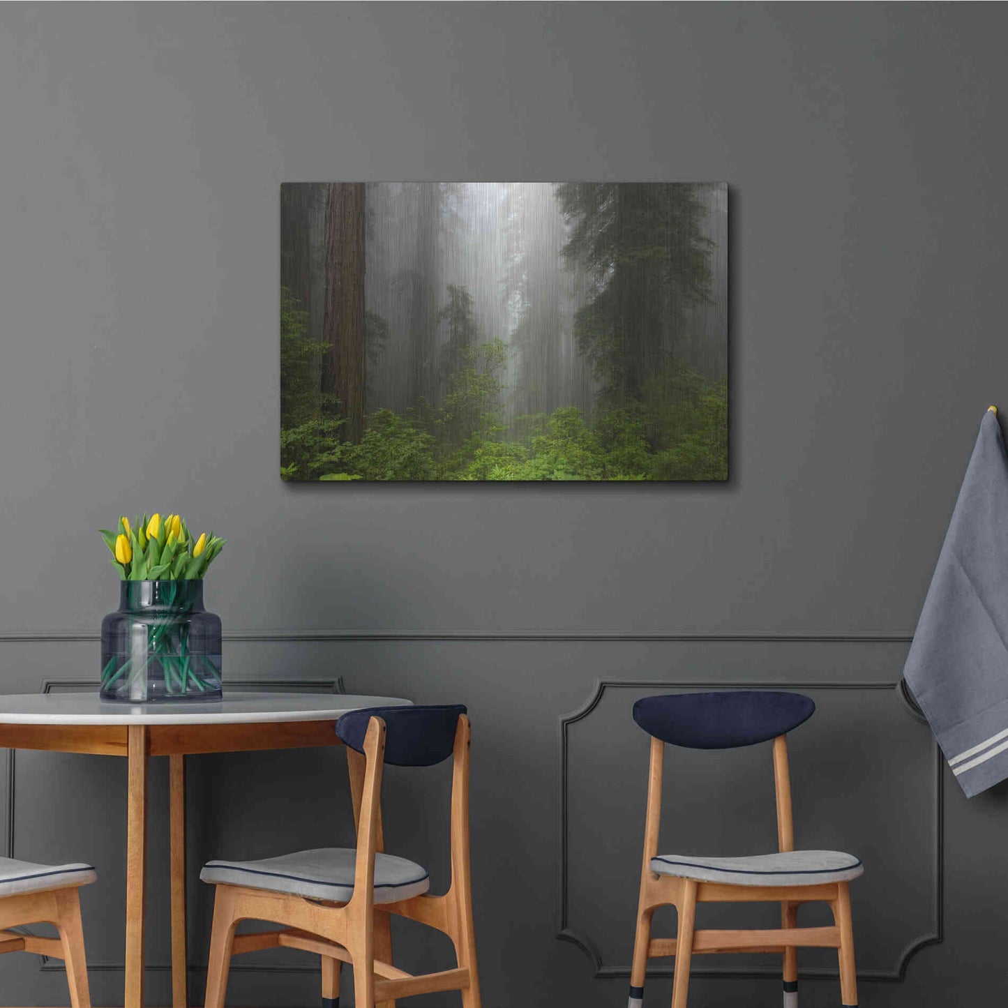 Luxe Metal Art 'Redwoods NP Fog' by Mike Jones, Metal Wall Art,36x24