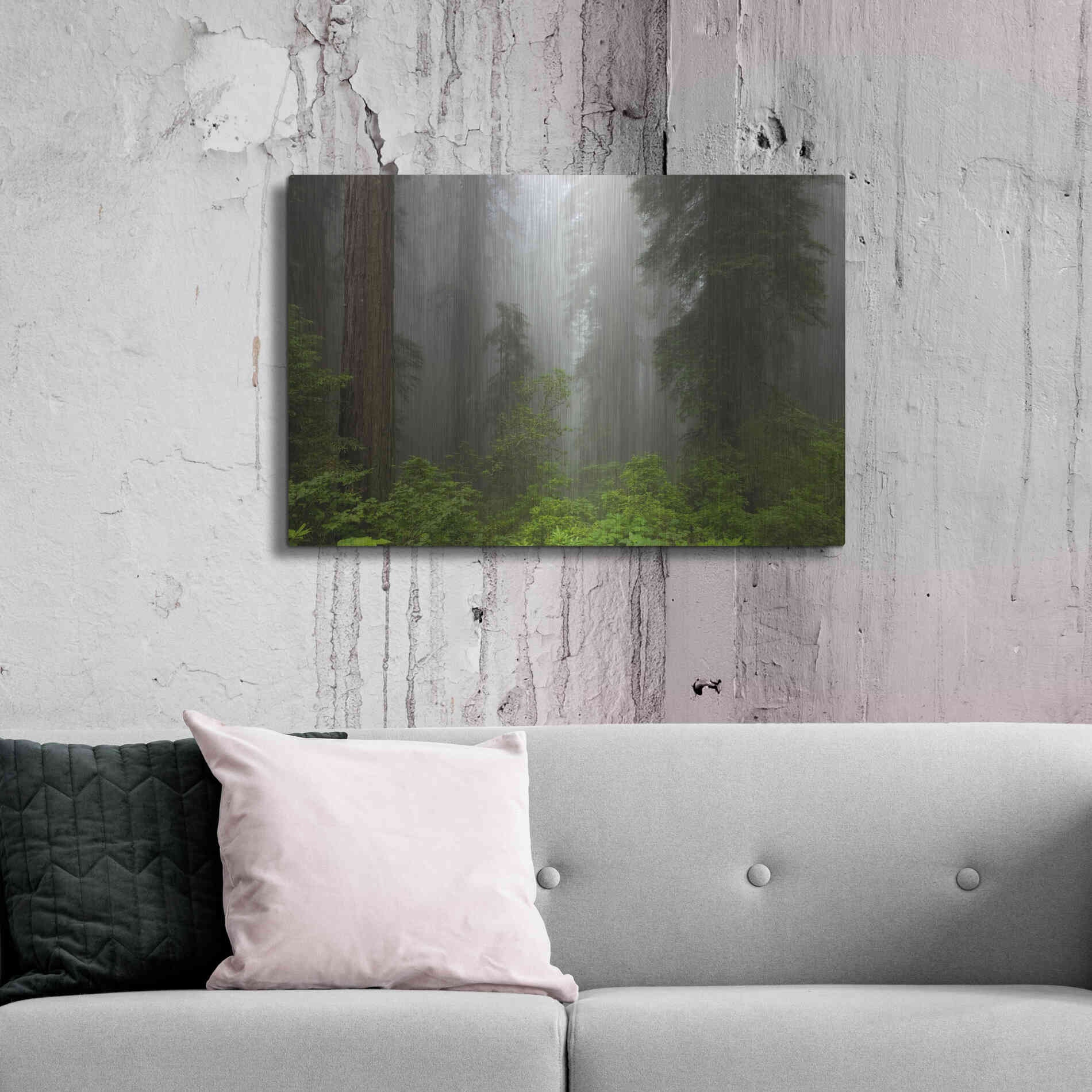 Luxe Metal Art 'Redwoods NP Fog' by Mike Jones, Metal Wall Art,36x24