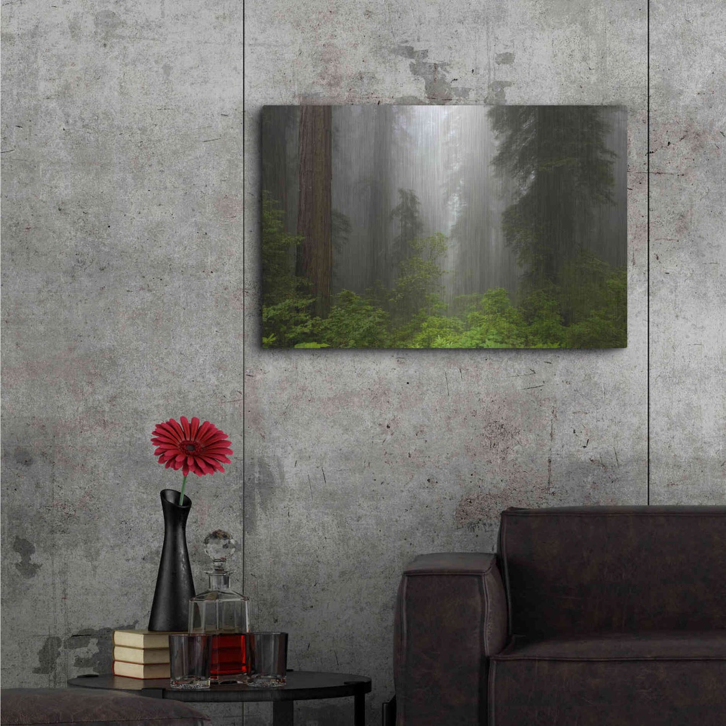 Luxe Metal Art 'Redwoods NP Fog' by Mike Jones, Metal Wall Art,36x24