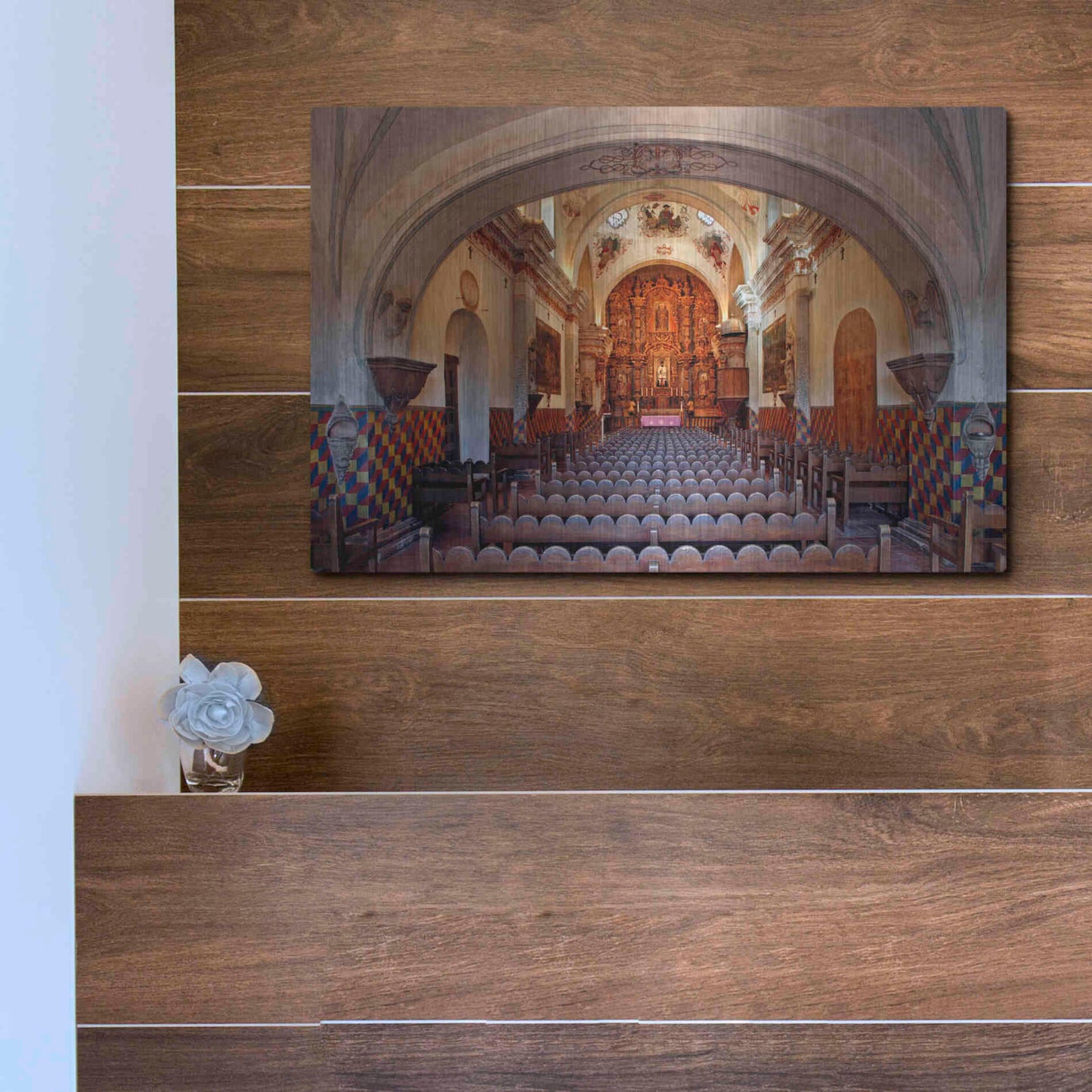 Luxe Metal Art 'San Xavier from front door' by Mike Jones, Metal Wall Art,16x12