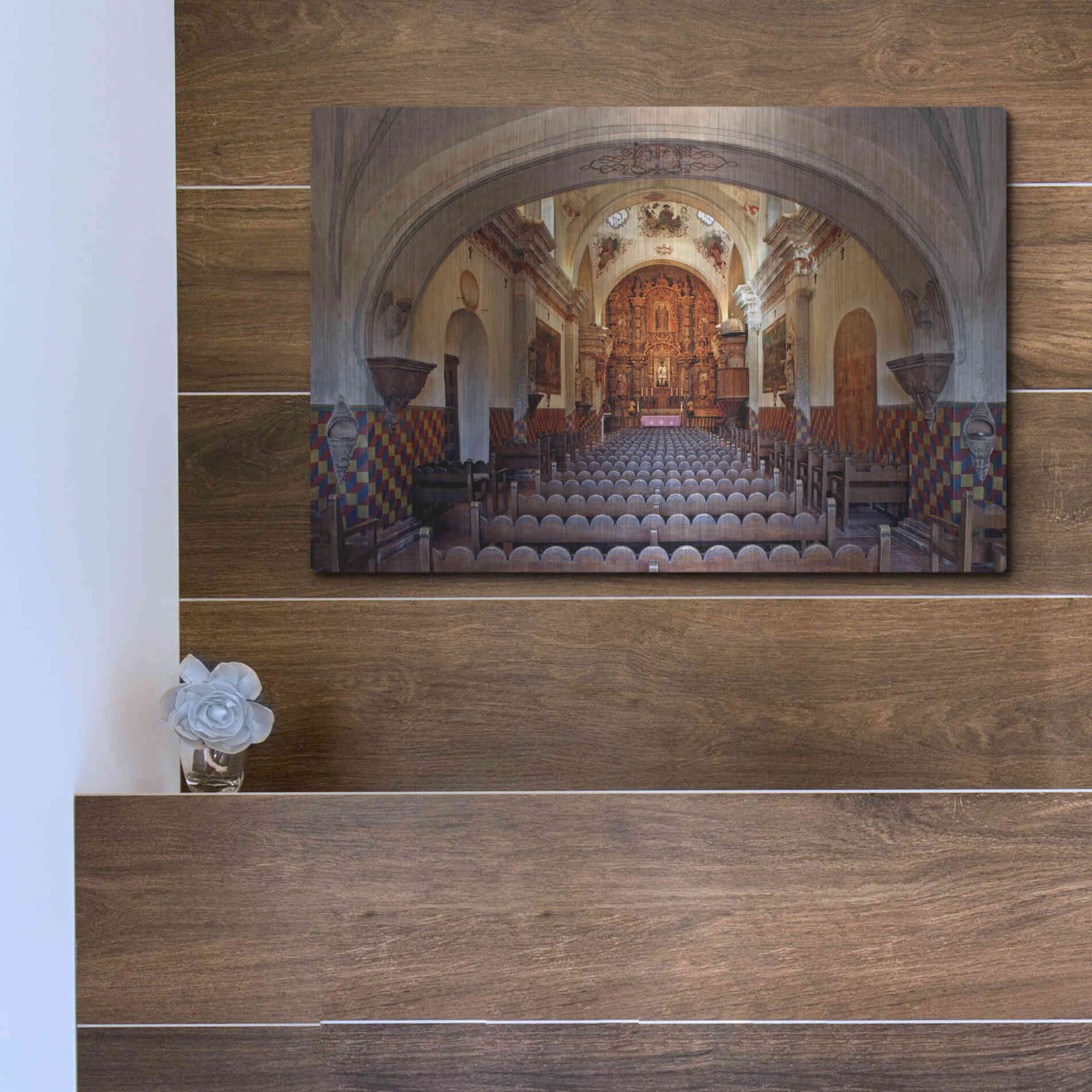 Luxe Metal Art 'San Xavier from front door' by Mike Jones, Metal Wall Art,16x12