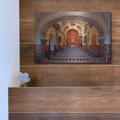 Luxe Metal Art 'San Xavier from front door' by Mike Jones, Metal Wall Art,16x12