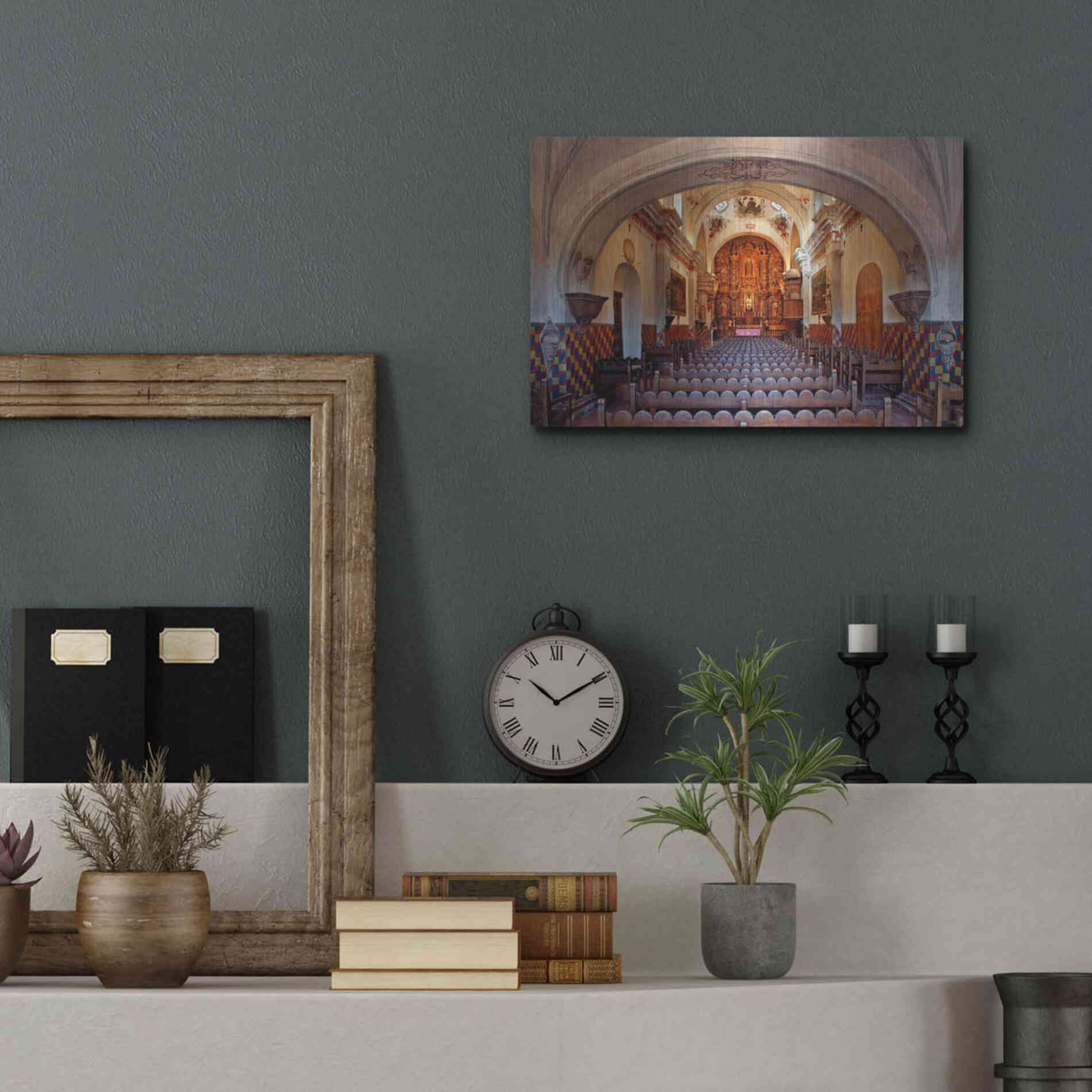 Luxe Metal Art 'San Xavier from front door' by Mike Jones, Metal Wall Art,16x12