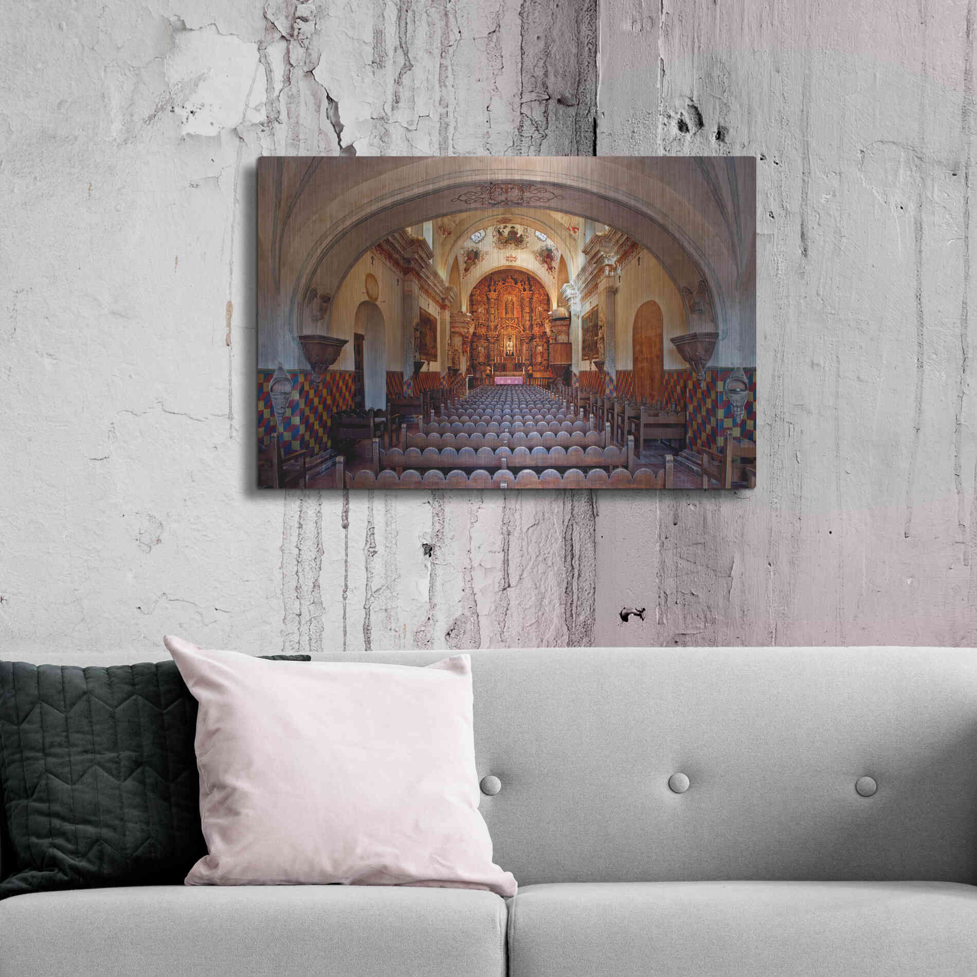Luxe Metal Art 'San Xavier from front door' by Mike Jones, Metal Wall Art,36x24